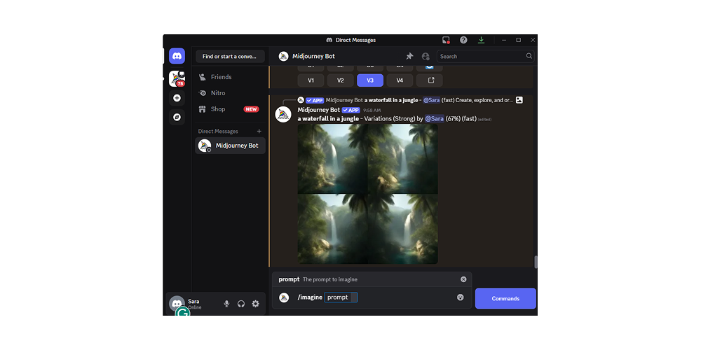 Midjourney's interface within Discord
