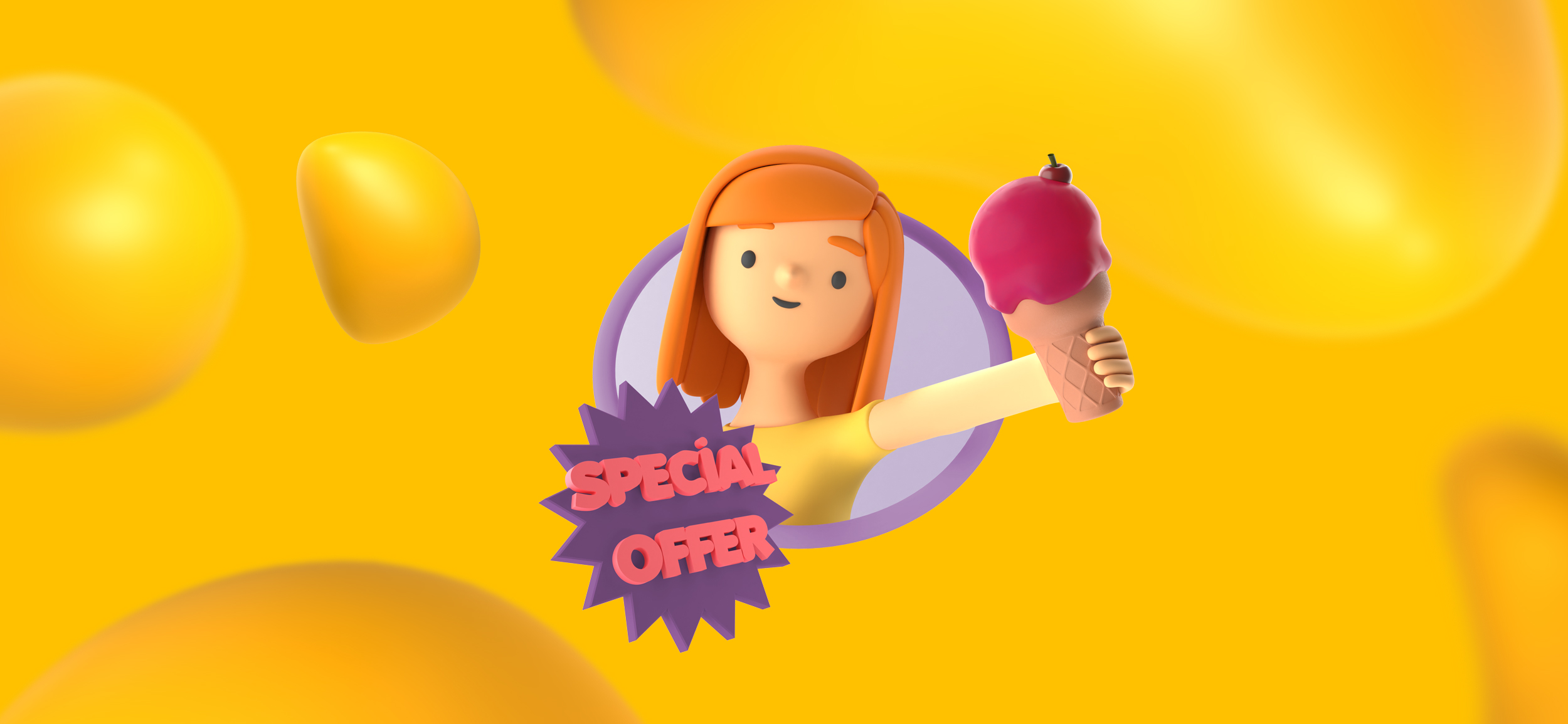 A girl popping out of a bubble holding an ice cream cone. Personalized offers are a great way to market on Black Friday