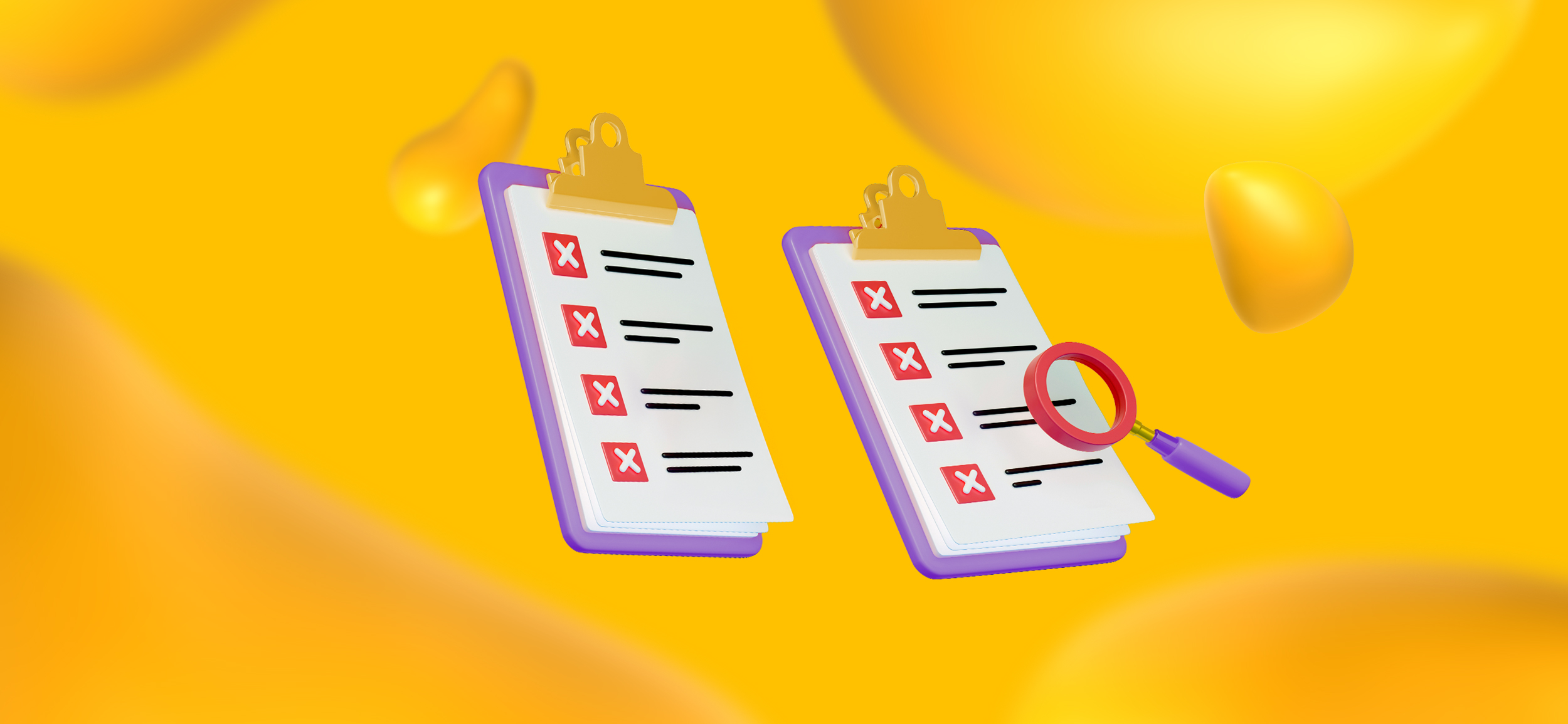 Two clipboards being examined by a magnifying glass, for the 7 signs that you need brand audit services.