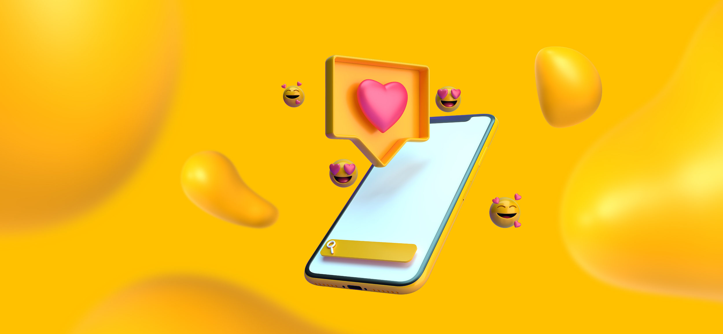 A smartphone surrounded by happy emojis and a caption with a heart in it. Here are the best practices for using Instagram AI.