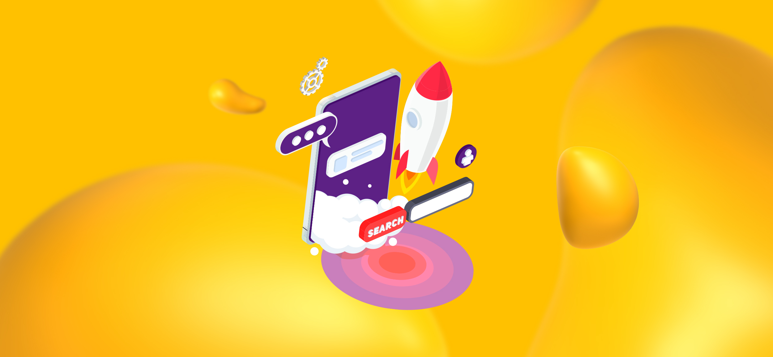 A rocketship blasting off in front of a smartphone screen. Key elements of effective SEO copywriting.