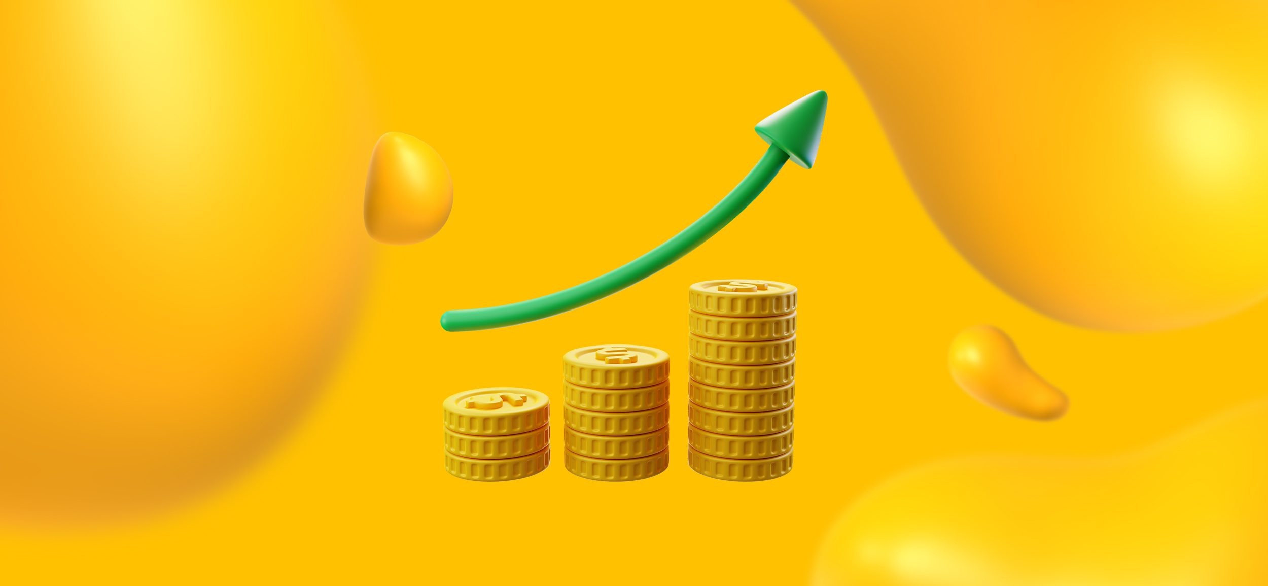 An arrow trending upward over 3 stacks of gold coins. A copywriting agency can net you a higher ROI on your content efforts.