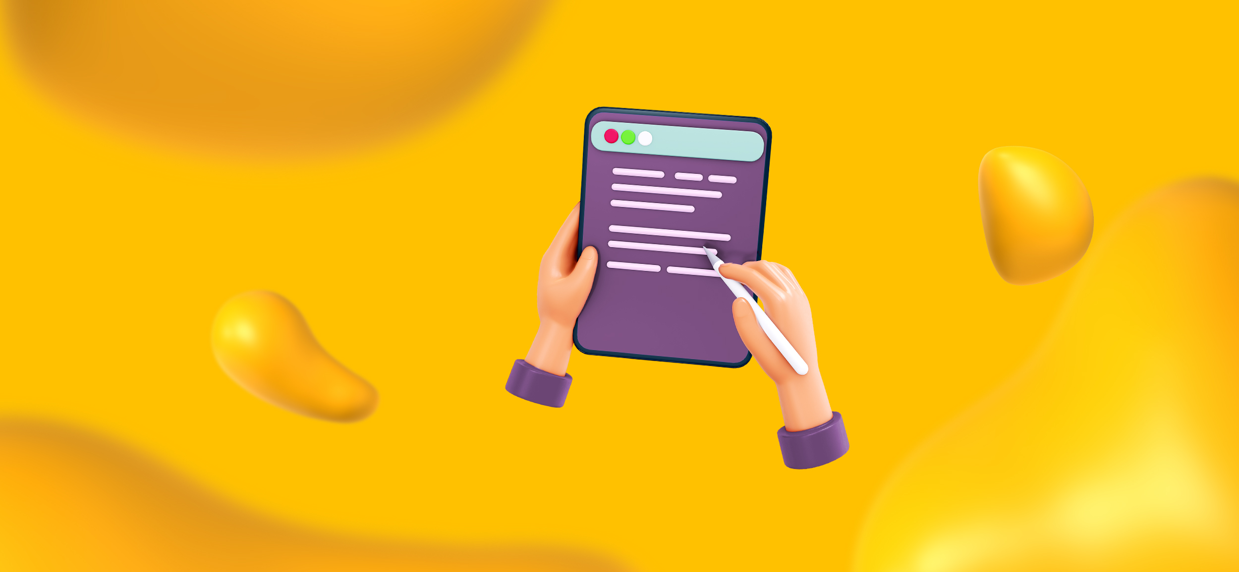 A pair of hands using a tablet, choosing between copywriting and content writing for their marketing needs.