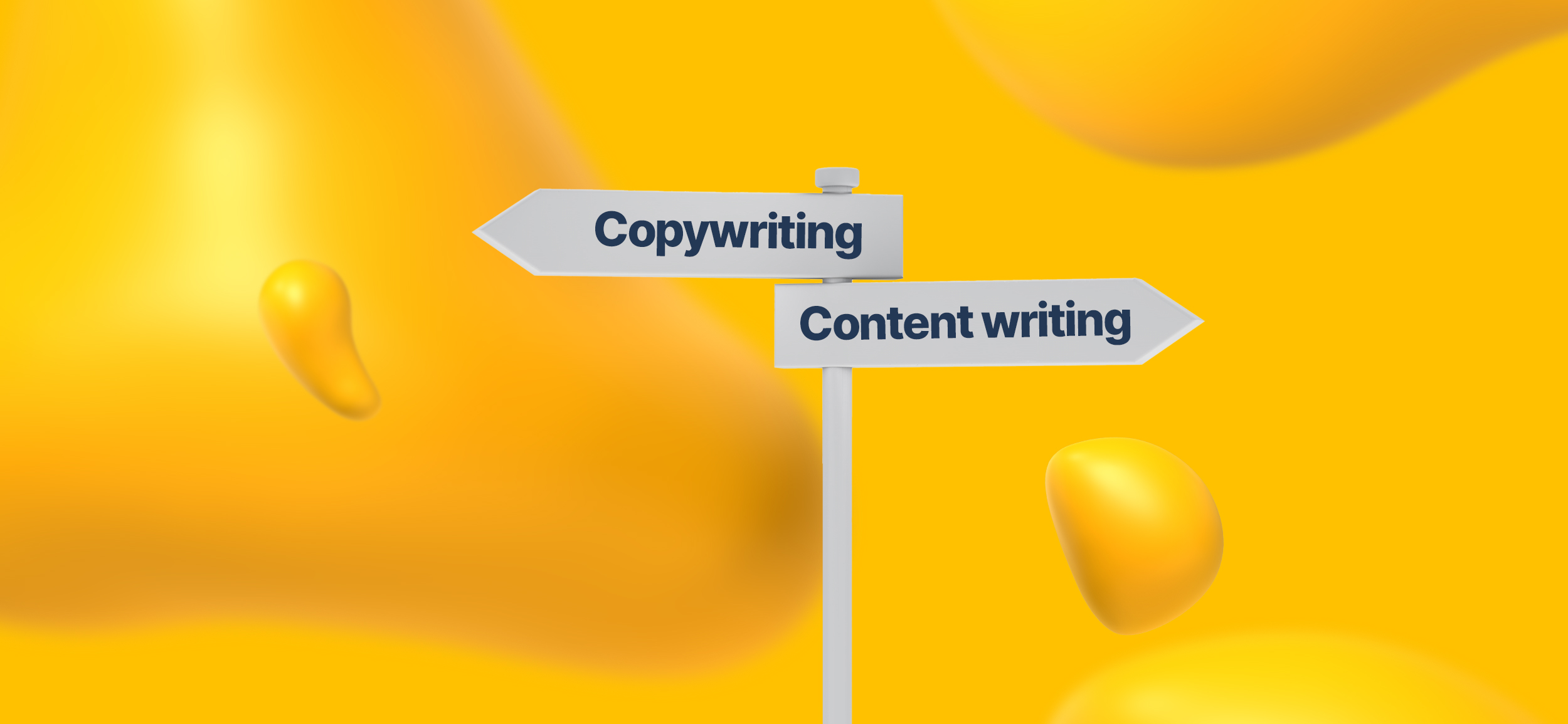 A signpost with one arrow pointing toward copywriting and another toward content writing. When do you need either of these services?