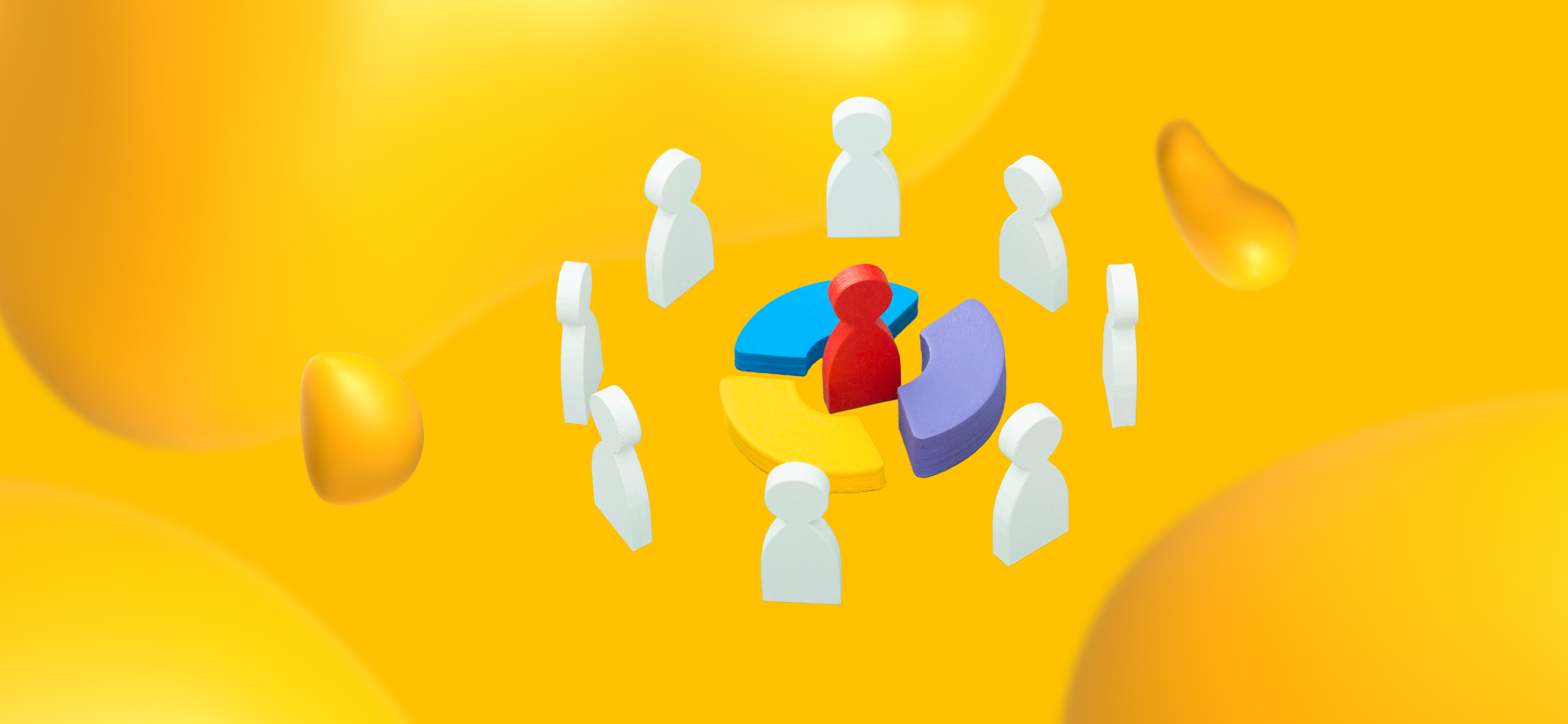 A red avatar in a tri-colored pie chart surrounded by white avatars. Customer segmentation is a top way to use AI in your marketing efforts.