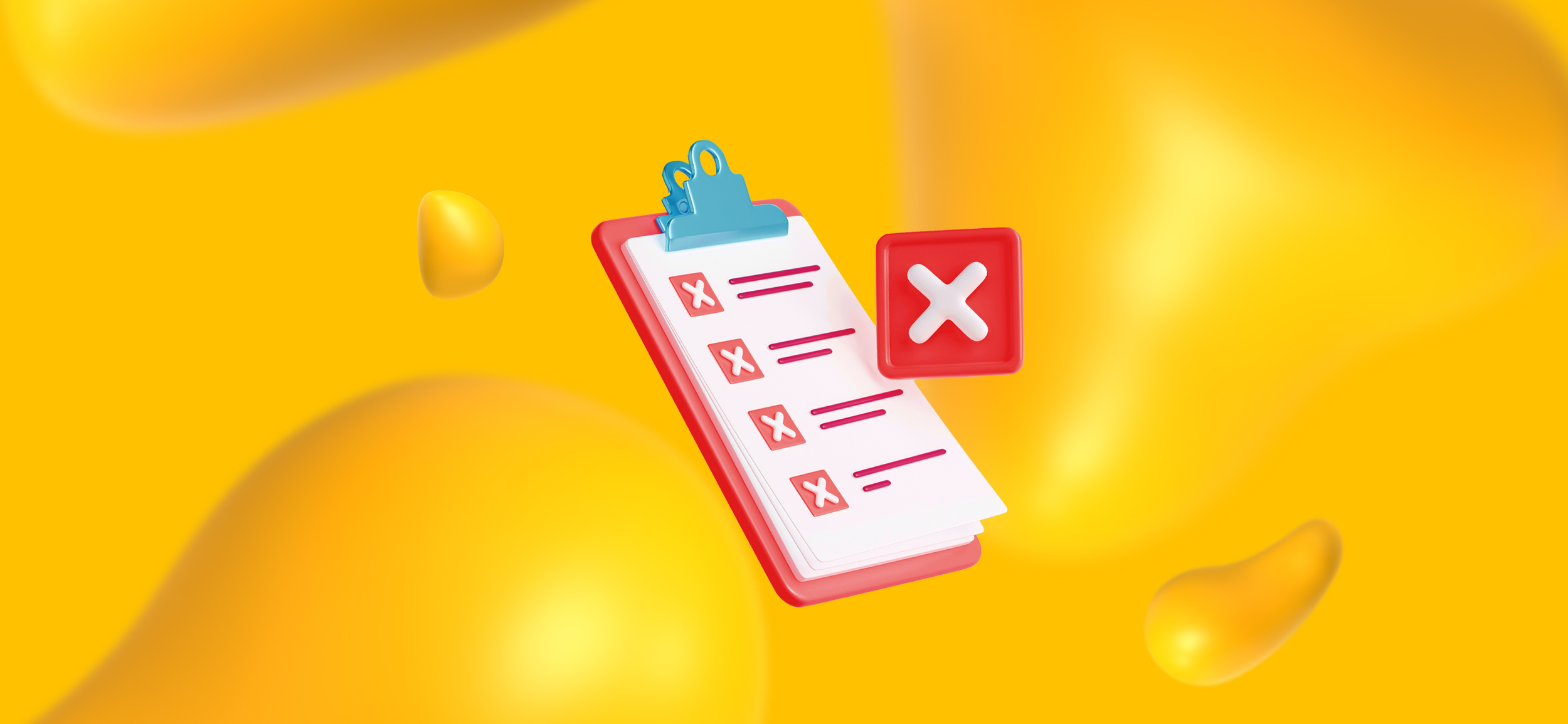 A clipboard of entries, each marked with a red X. Here are SEO mistakes law firms should avoid!