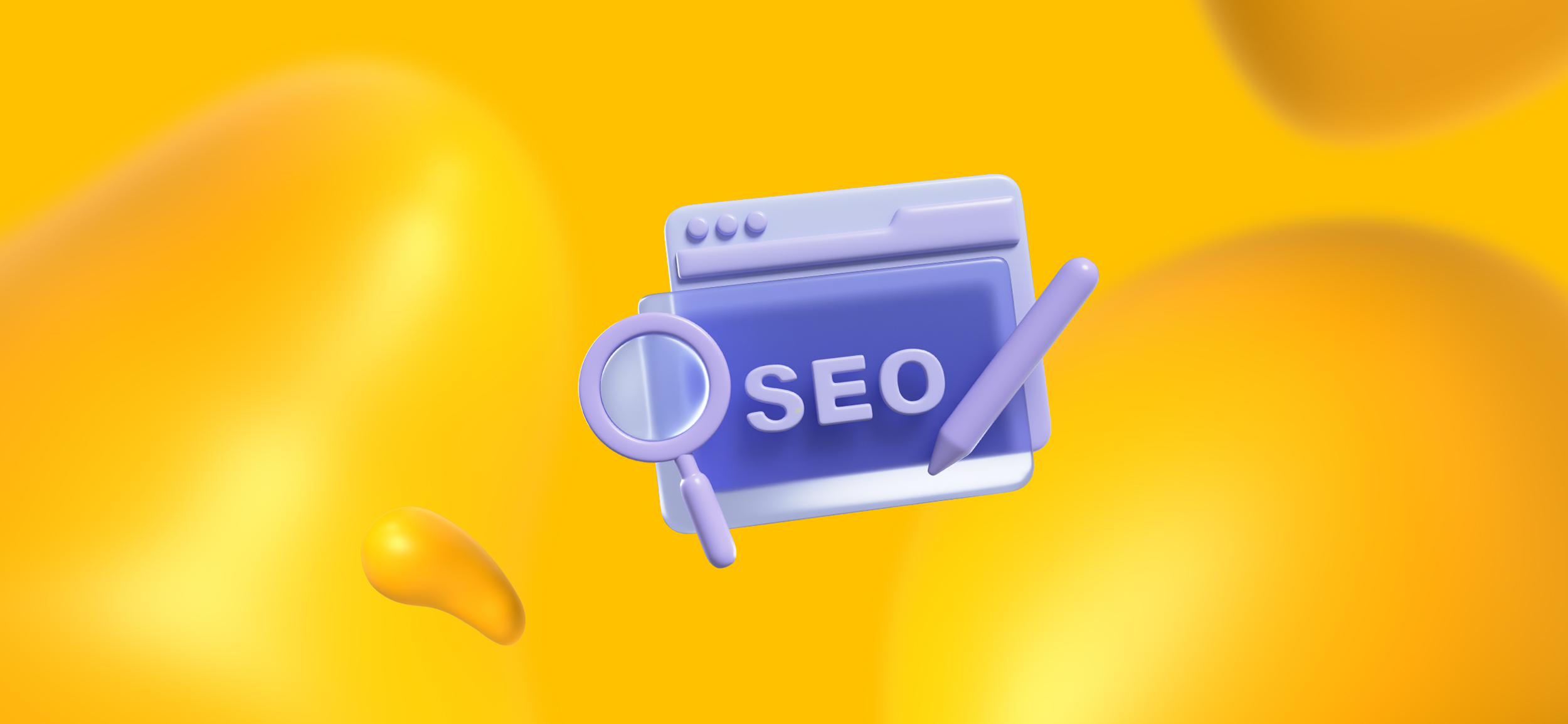 A web page with SEO and a magnifying glass. SEO optimization is one of the 7 features of a strategic website.