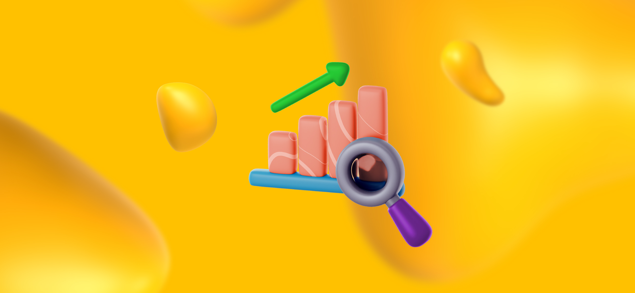 A magnifying glass examining a bar graph trending upward. Scalability is one of the 7 features of a strong website strategy.