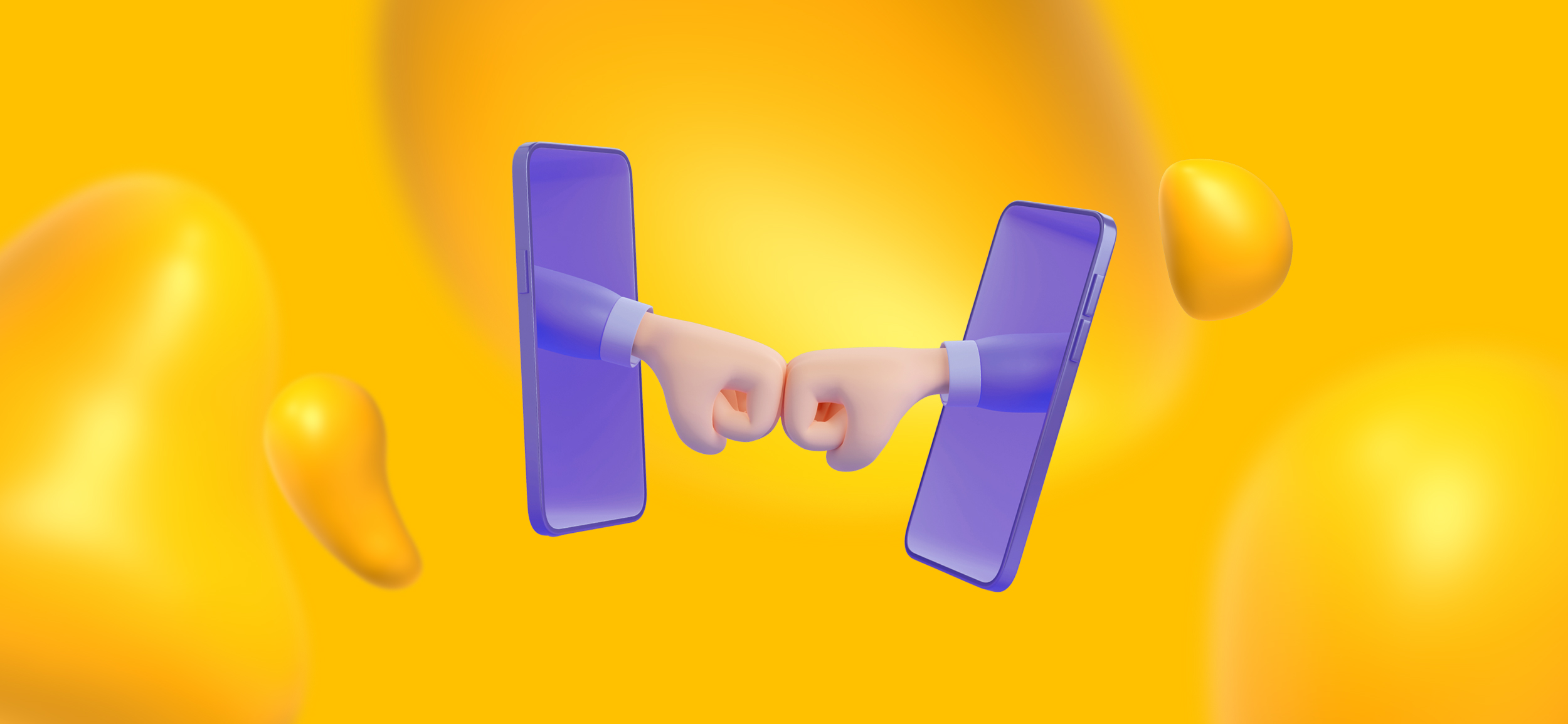 Two smartphones with a hand sticking out of each, fistbumping each other. Good logo design and branding creates a great first impression between you and your customer!