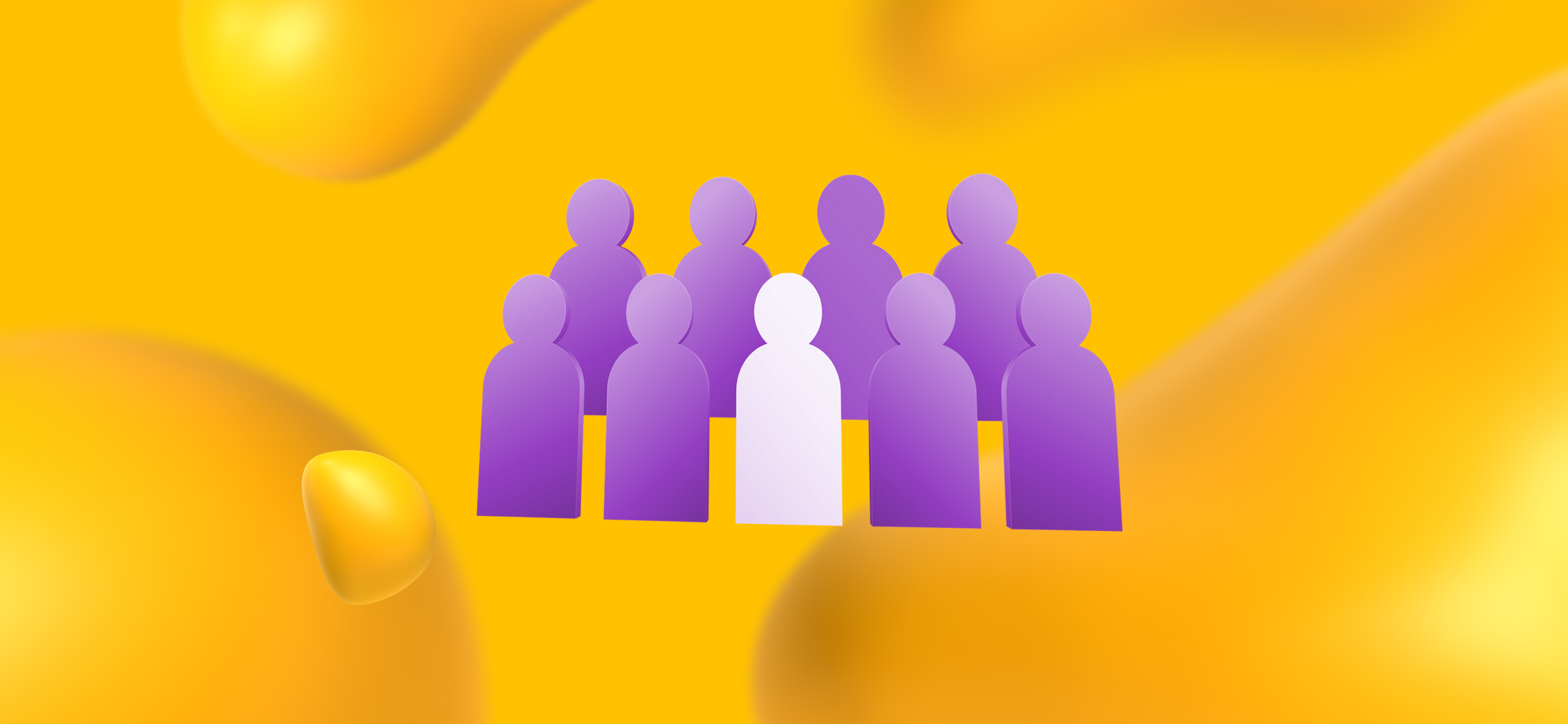 A crowd of purple profile avatars with one white one. Good logo design and branding help you stand out in a crowd.