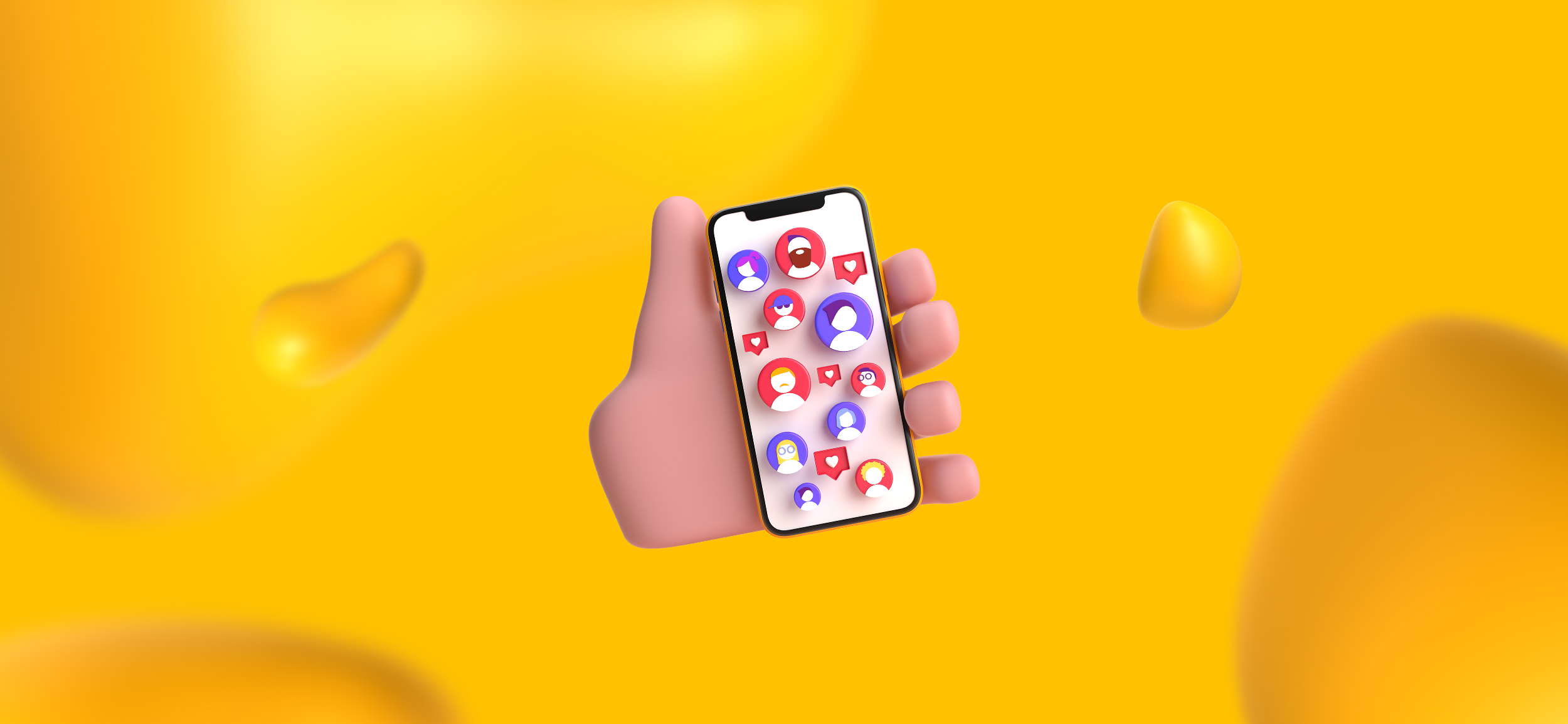 A hand holding a smartphone with profile icons all over its screen. Good logo design and branding help you connect with your audience.