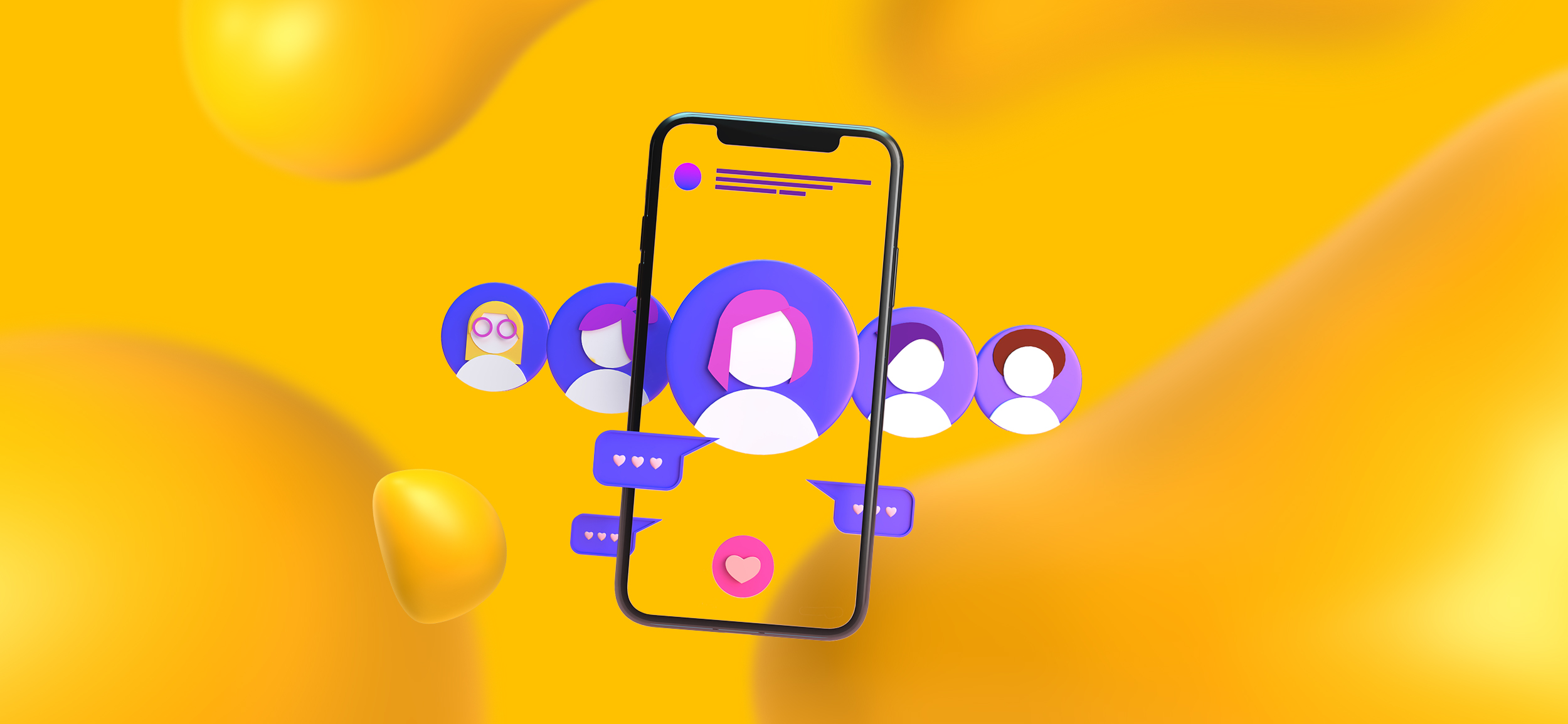 A smartphone with profile pictures lined up across it. Know your audience is a publication design tip marketers should know.