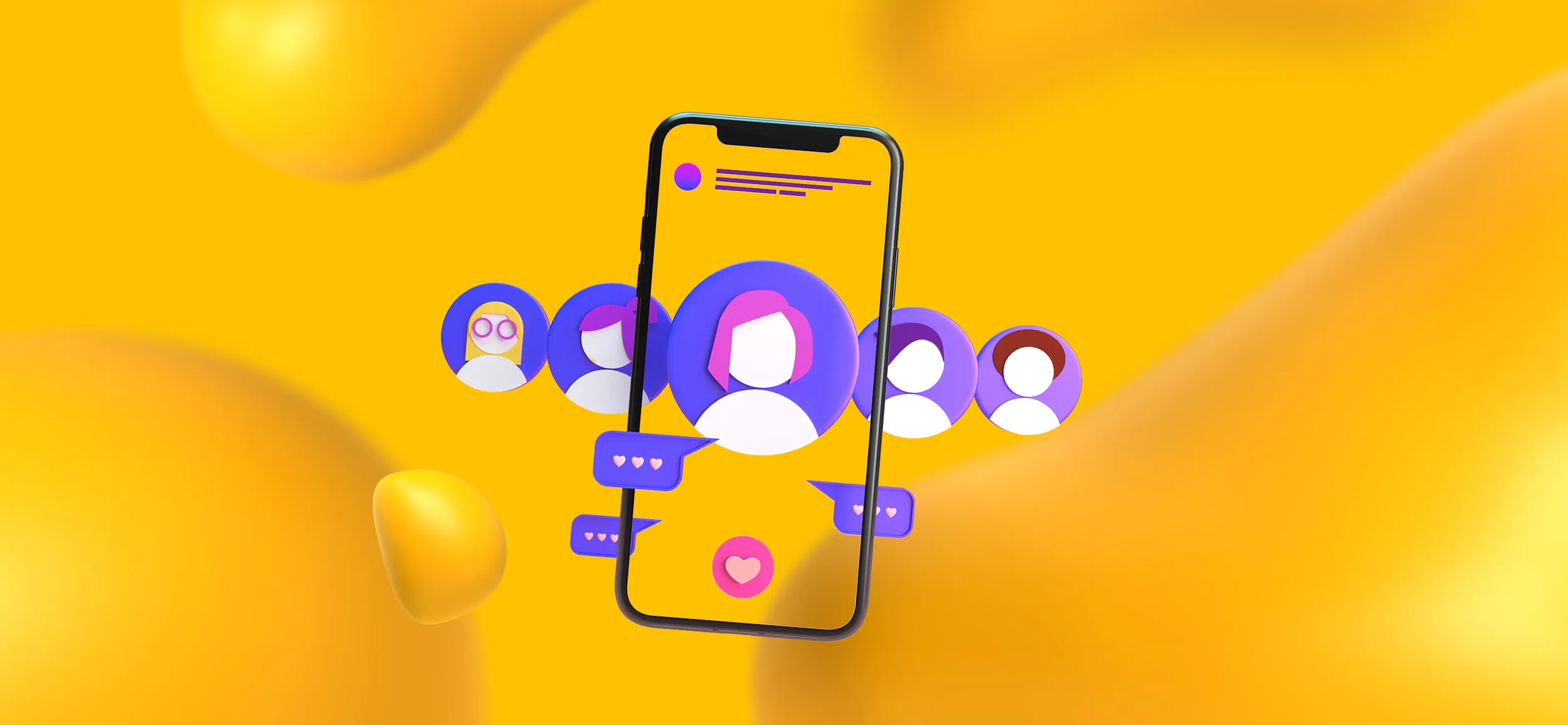 A smartphone with profile pictures lined up across it. Know your audience is a publication design tip marketers should know.