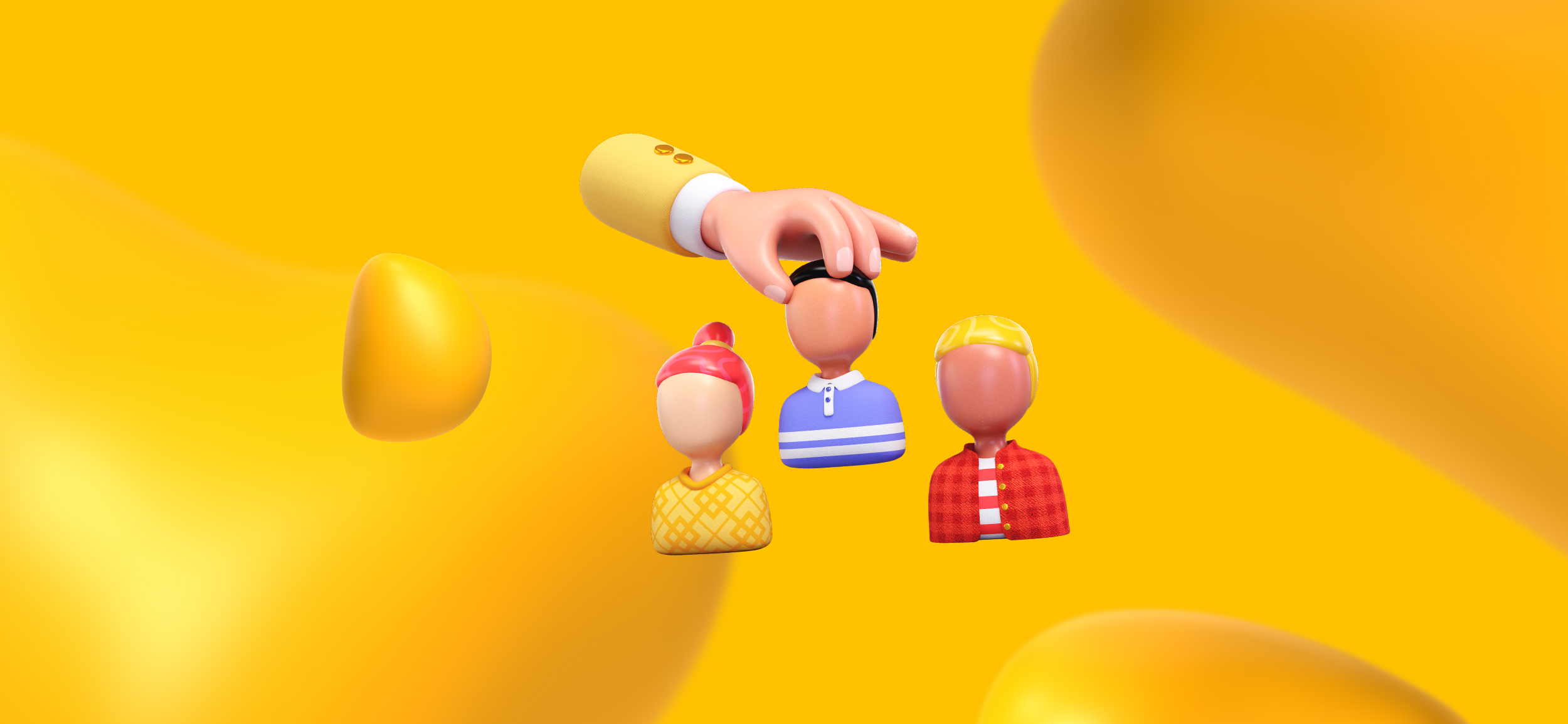 A hand placing an avatar between two others for, "your creative team," a comparison between NoLimit Creatives and Designity.