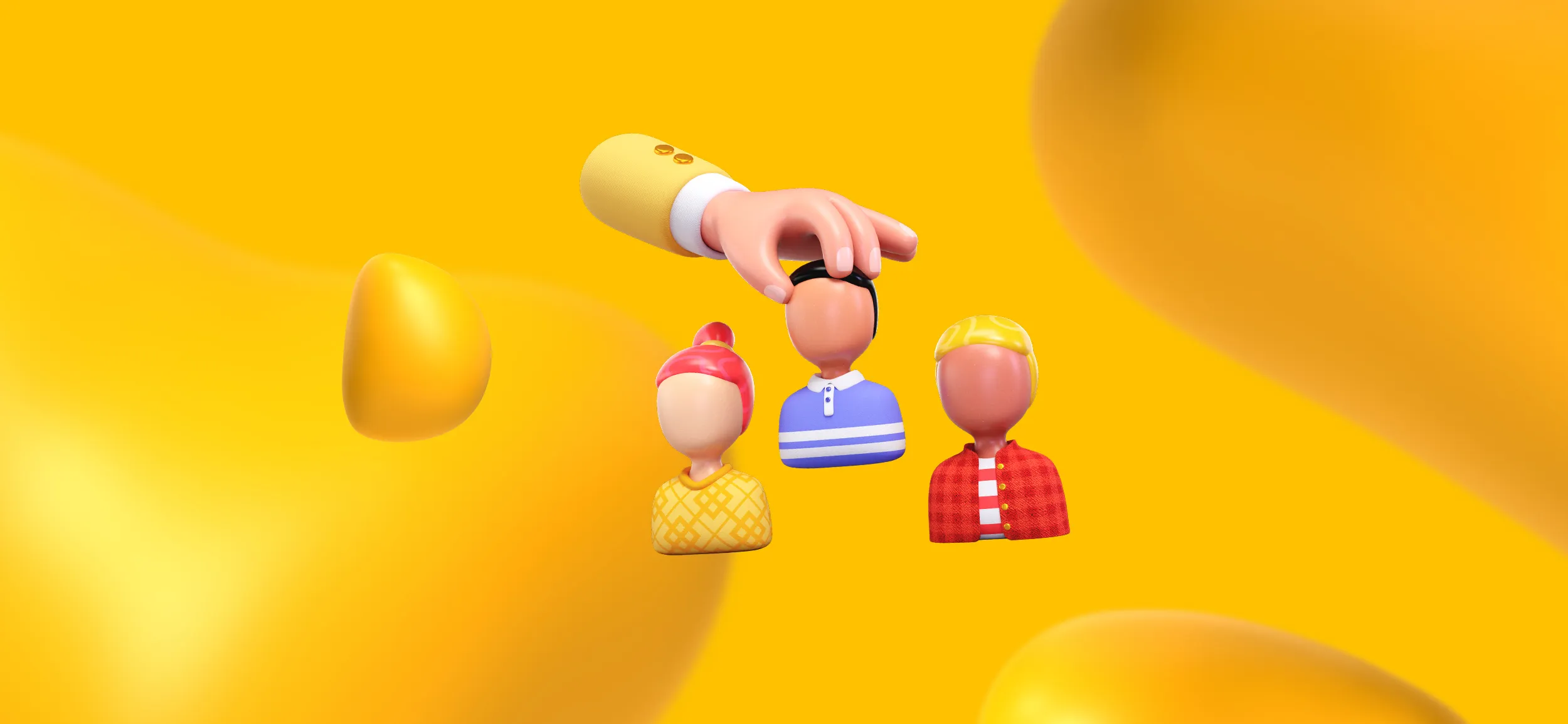 A hand placing an avatar between two others for, "your creative team," a comparison between NoLimit Creatives and Designity.