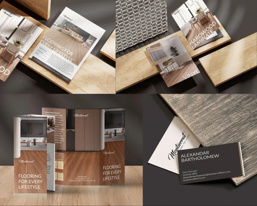 Marketing collateral for Montserrat Floors, an example of Kulsuma's creative work.