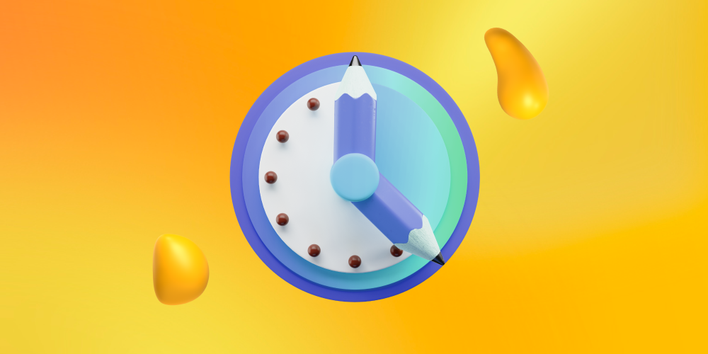 A clock with pencils for hands, for "saving time and resources," a benefit of good content writing.