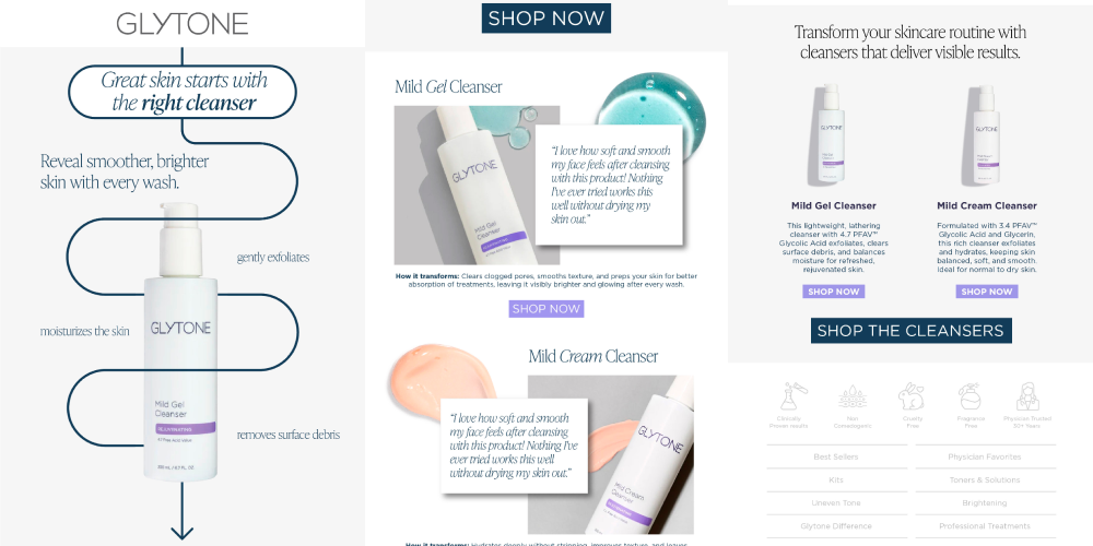 Landing page copy for Glytone, one of Megan's copywriting projects.