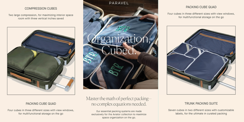 Product page copy for Paravel, one of Megan's copywriting projects.