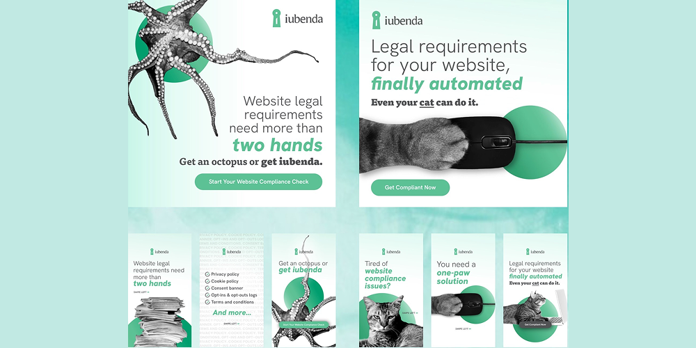 Digital ad copy for iubenda, one of Megan's copywriting projects.