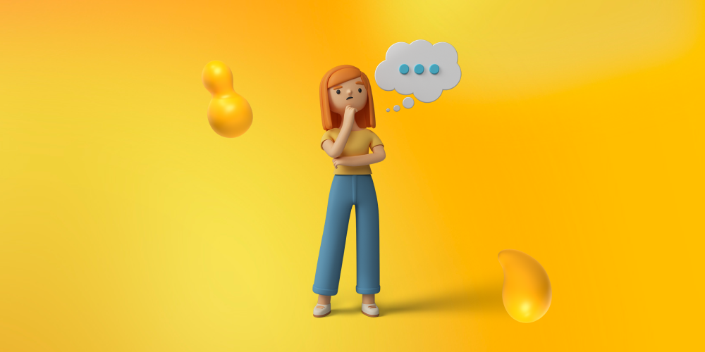 A woman pondering to herself about something. How do you choose the right web design service for you?