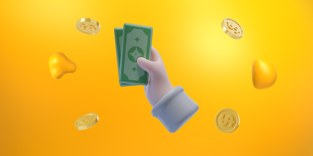 A hand surrounded by gold coins and holding two bills. How do web design companies come up with their pricing?