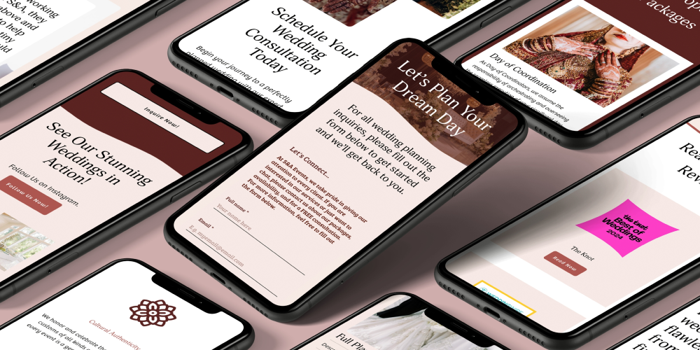 Web design for S&A Events, one of Amena's UI/UX projects.