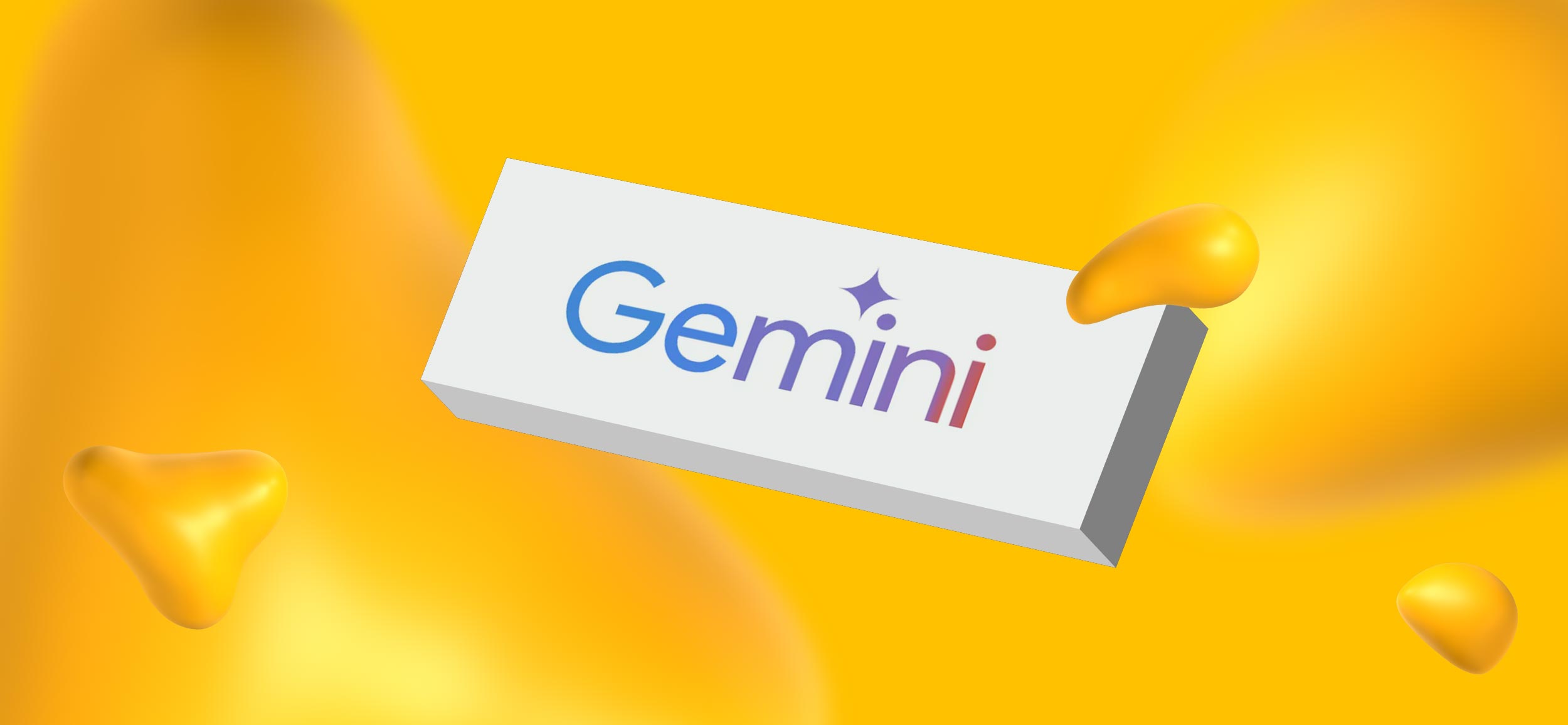 Logo for Google Gemini, against a yellow Designity blob background.