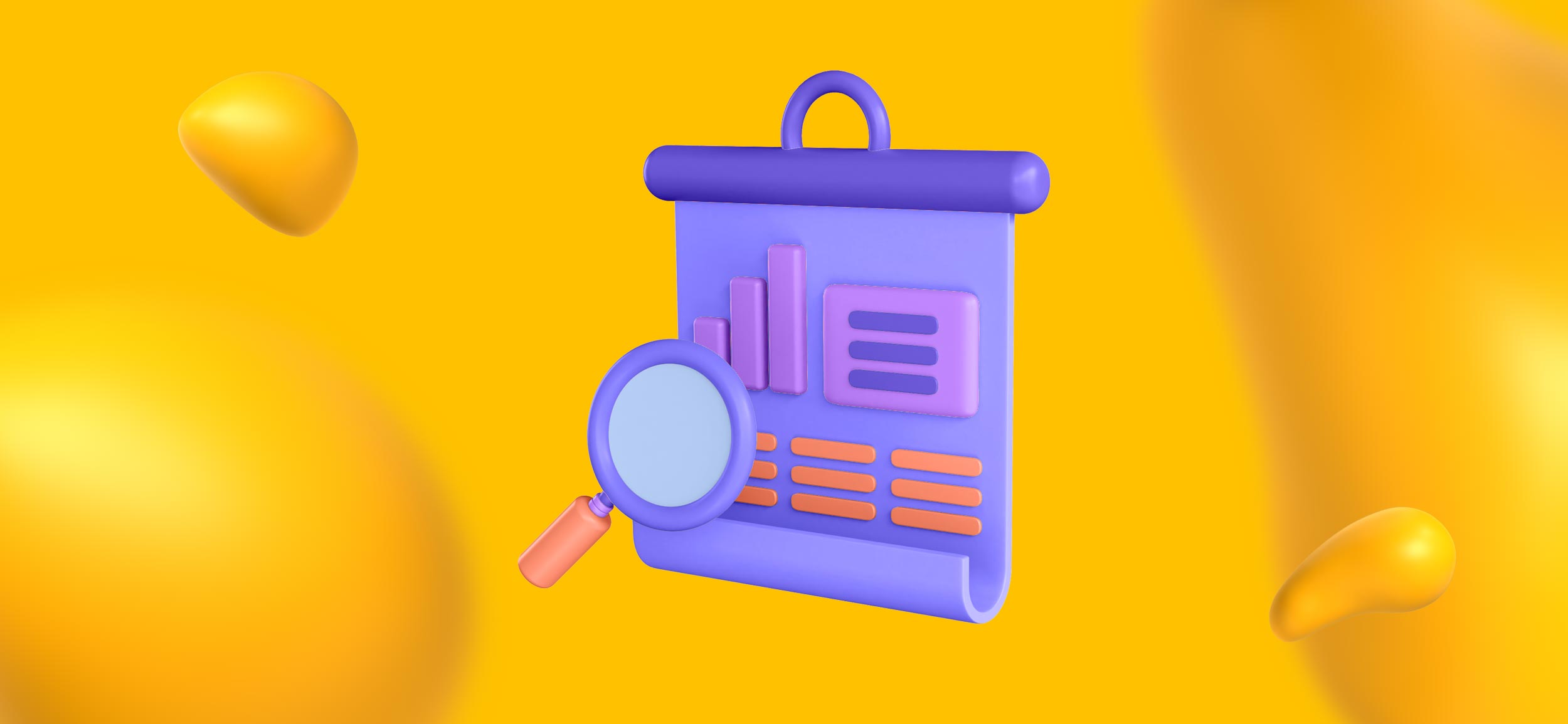 A magnifying glass inspecting a chart, for the planning and user research phase of the web design process.