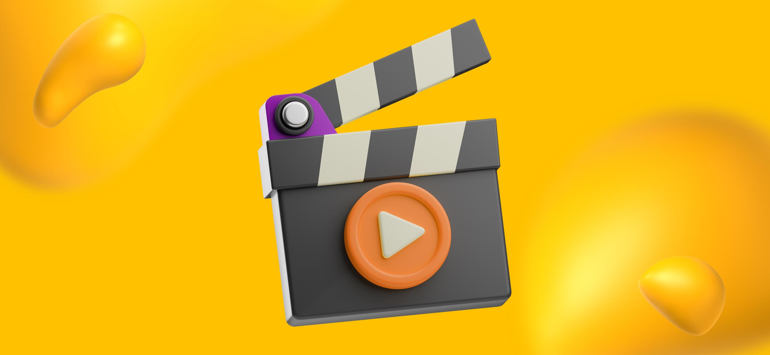 A 3D illustration of a clapboard with a play button on its front, for corporate video production.