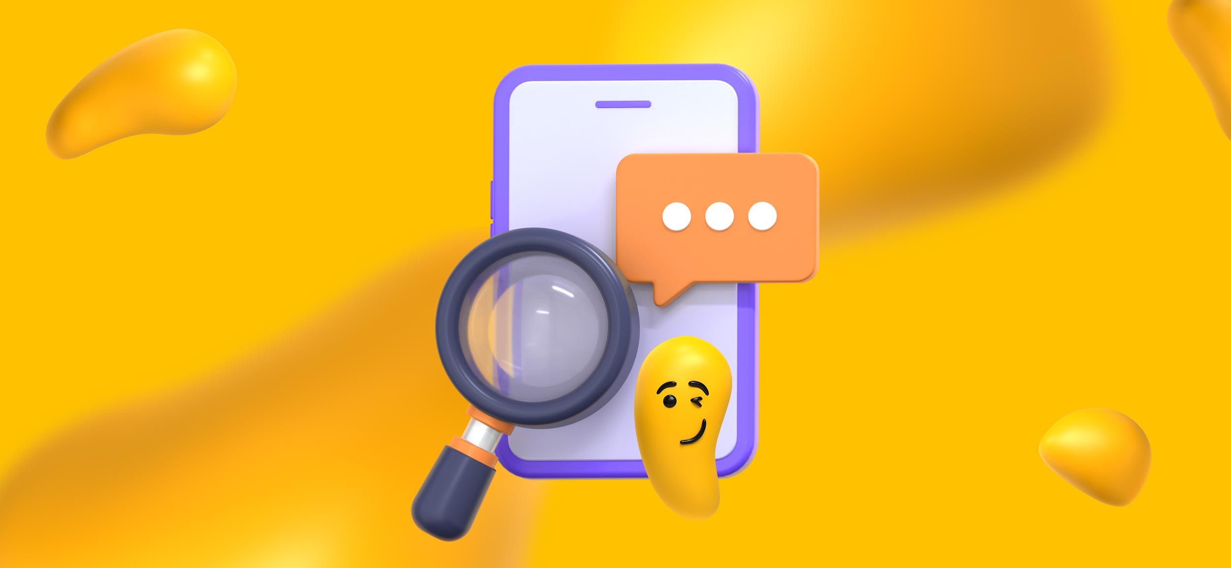 A smartphone with a magnifying glass and a winking Designity blob wondering where you will find a professional video production company.