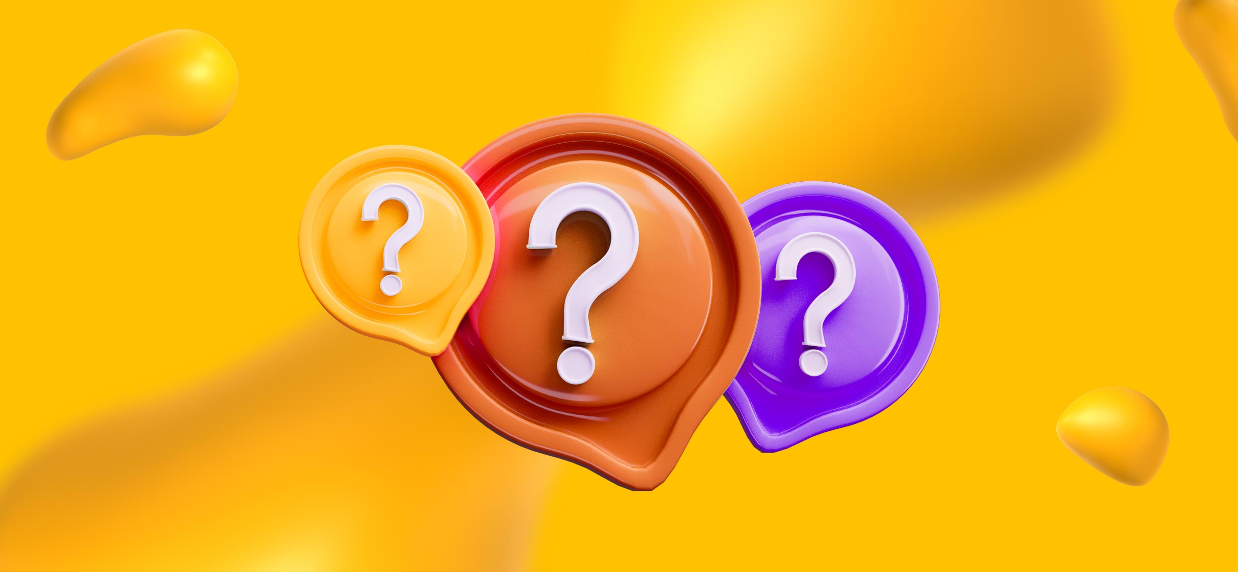 Three question marks in caption bubbles. What types of content makes up content marketing??