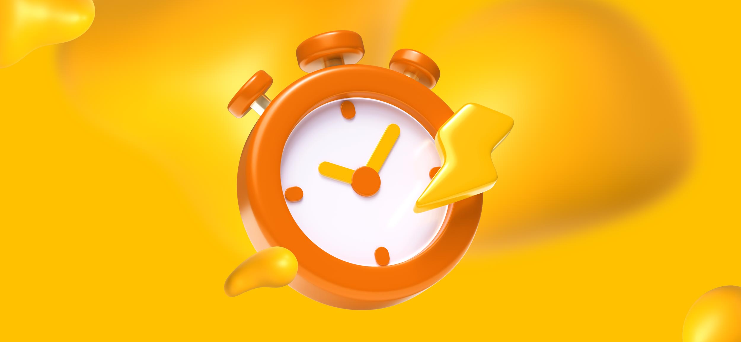 An alarm clock and a lightning bolt, for on-demand design's ability to give you more time for strategy.