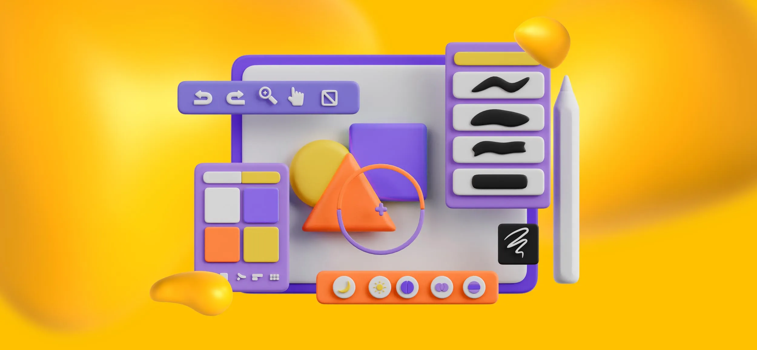 Elements of graphic design software, like a color palette, line tool, and shapes. What is on-demand graphic design?