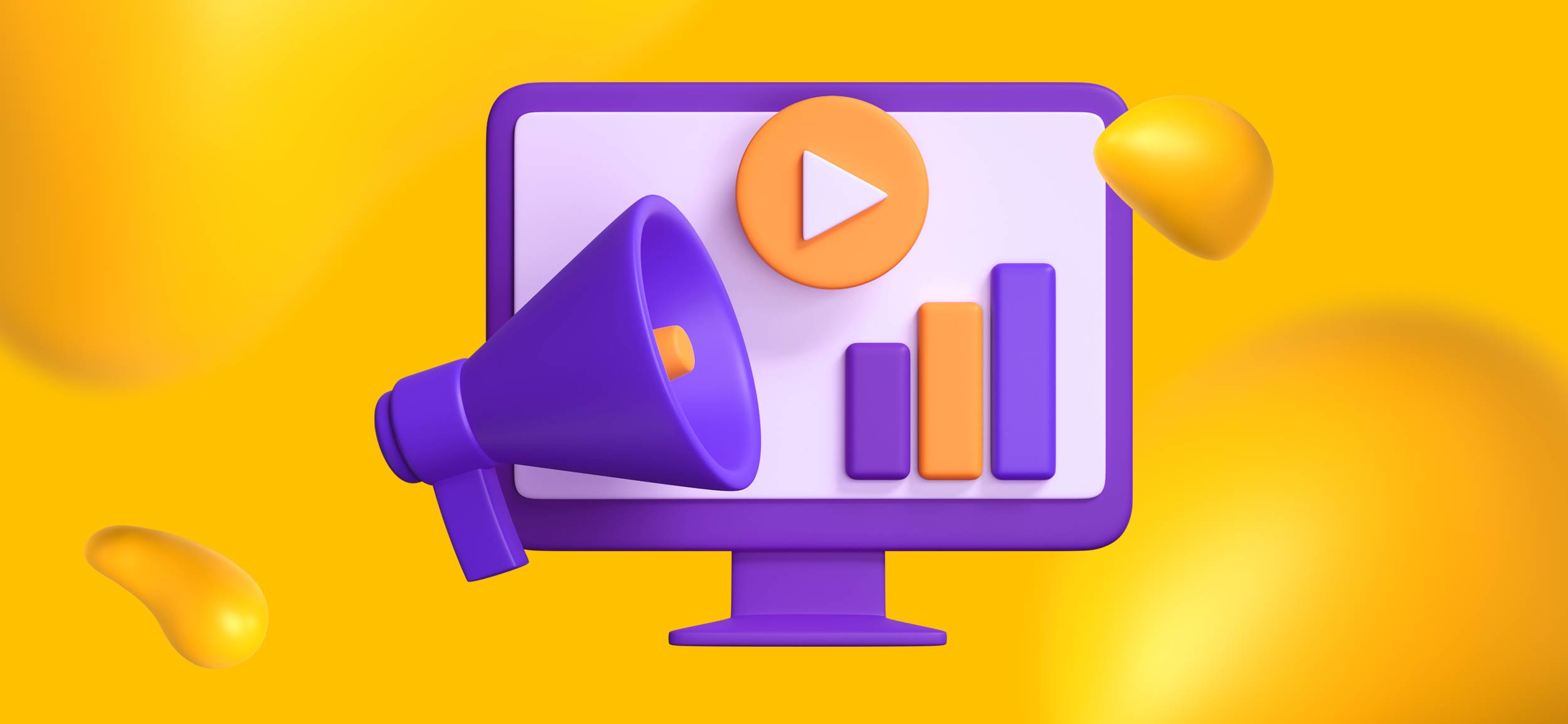 A computer monitor with a bar chart and a megaphone, for tools to position your brand.