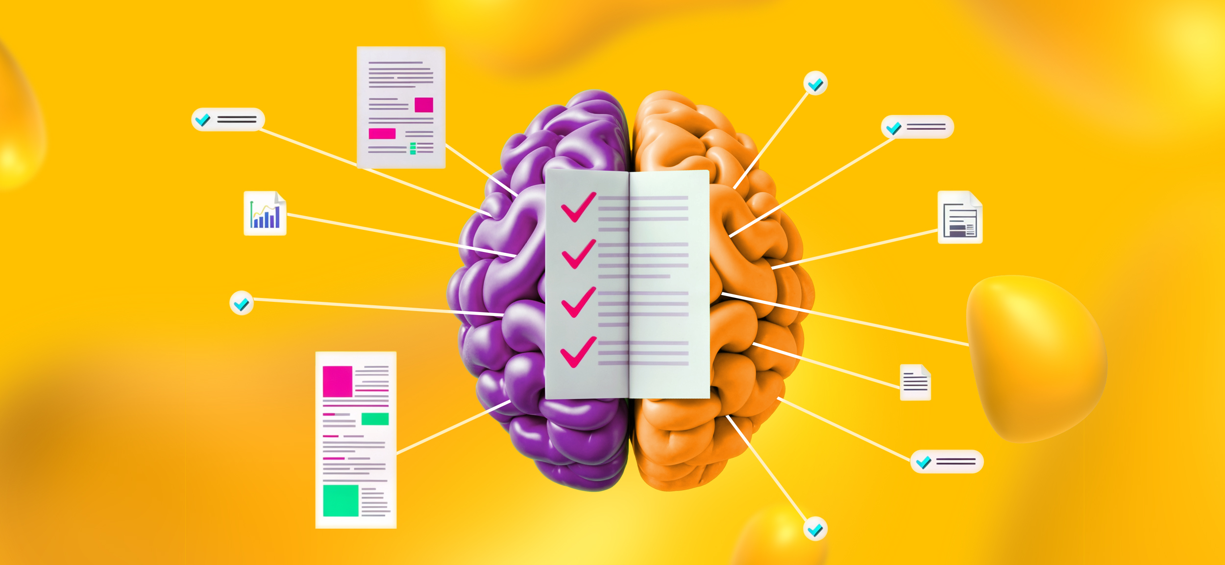 A large brain with elements of web design networking from it, for the ROI of good UI/UX design.