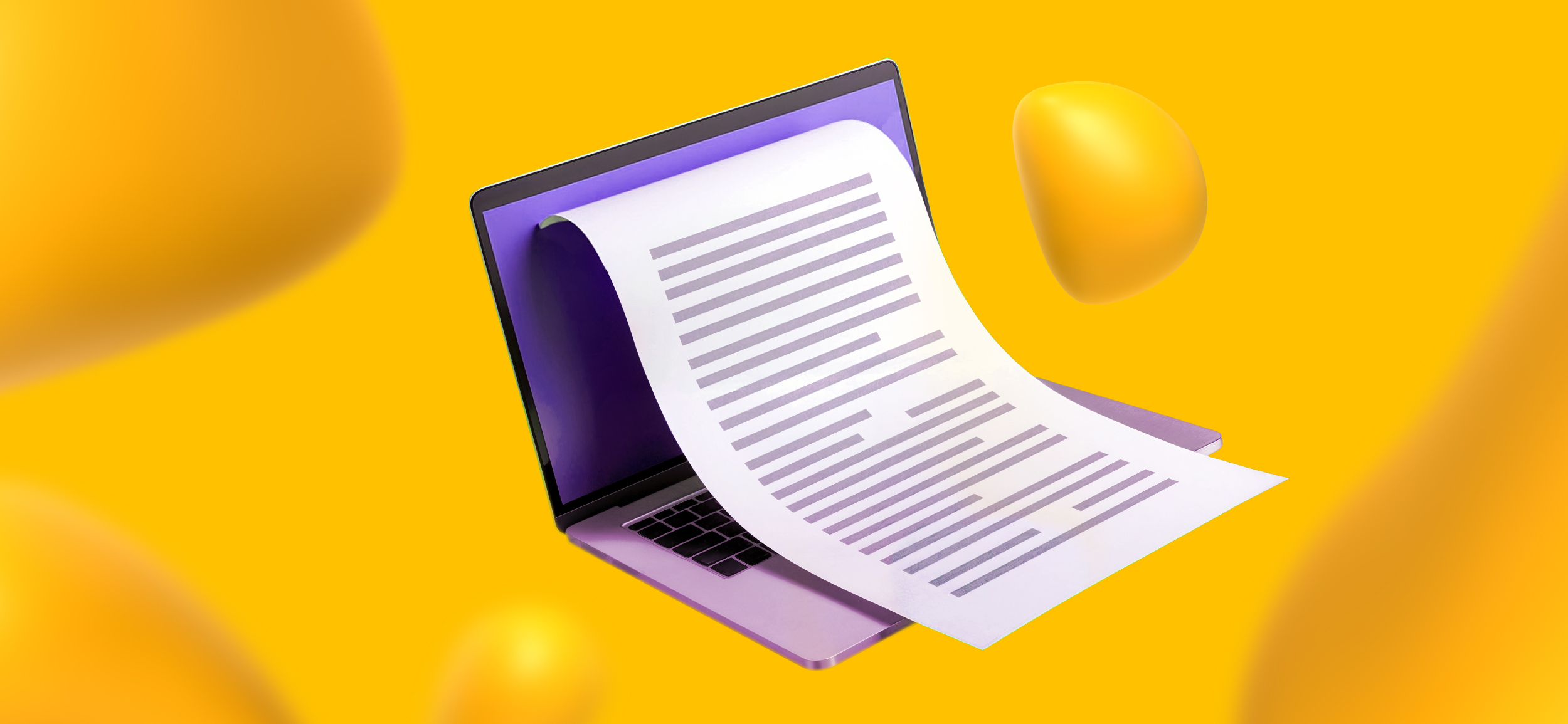 A long sheet of paper coming from a laptop. Content creation is the third step of the pro copywriting process.