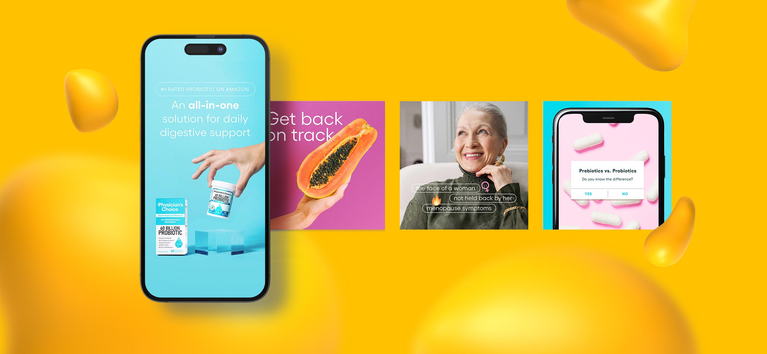 Social media ads for Physician's Choice, one of Nicolle's creative projects.