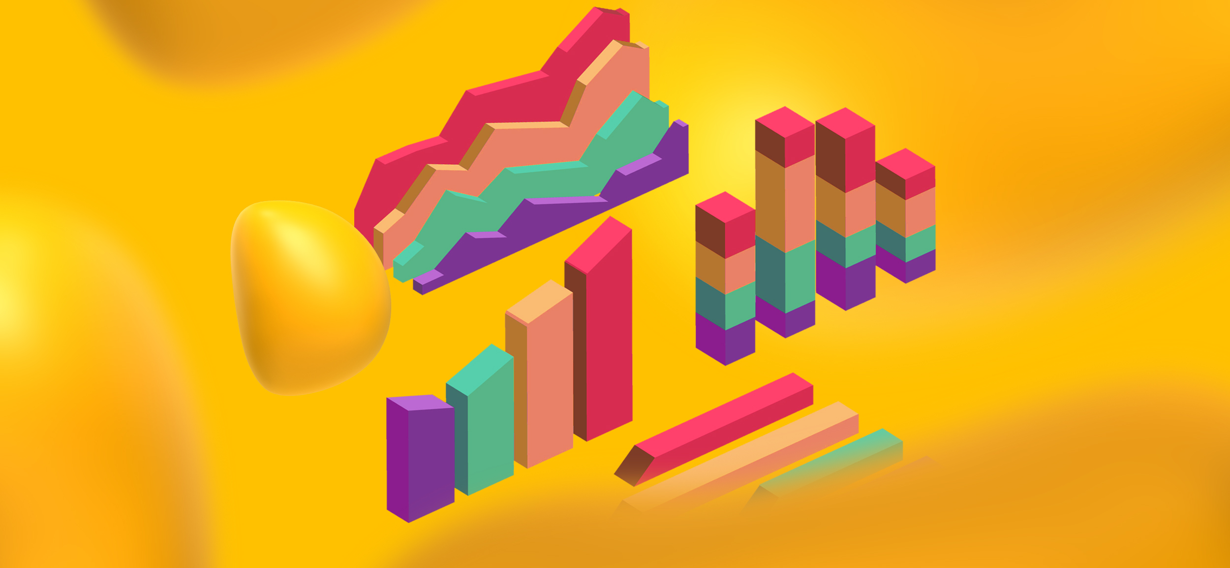 Brightly colored bar graphs, trending in various directions, for data visualization, a healthcare design trend to watch.