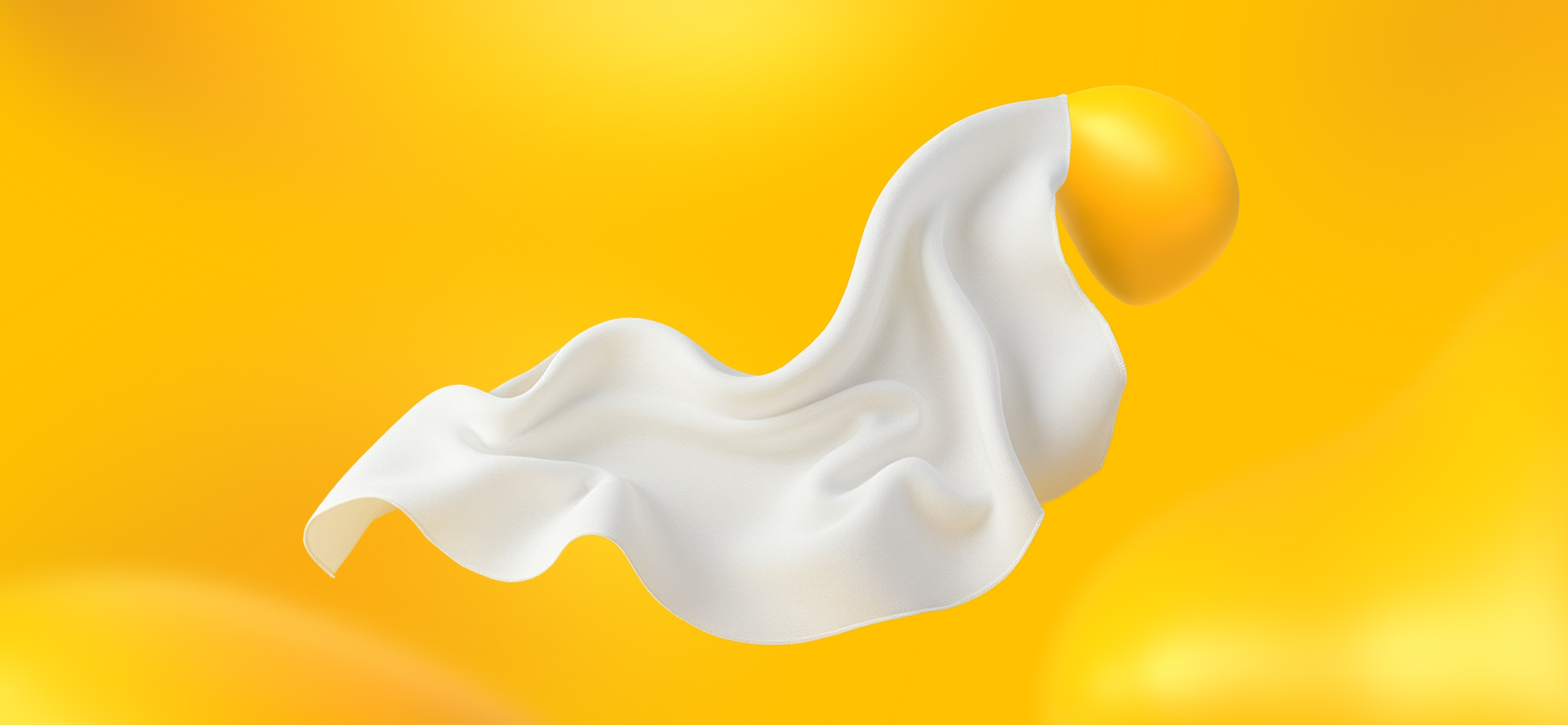 A Designity blob with a clean, white handkerchief trailing from its top, for clean and minimalist aesthetics.