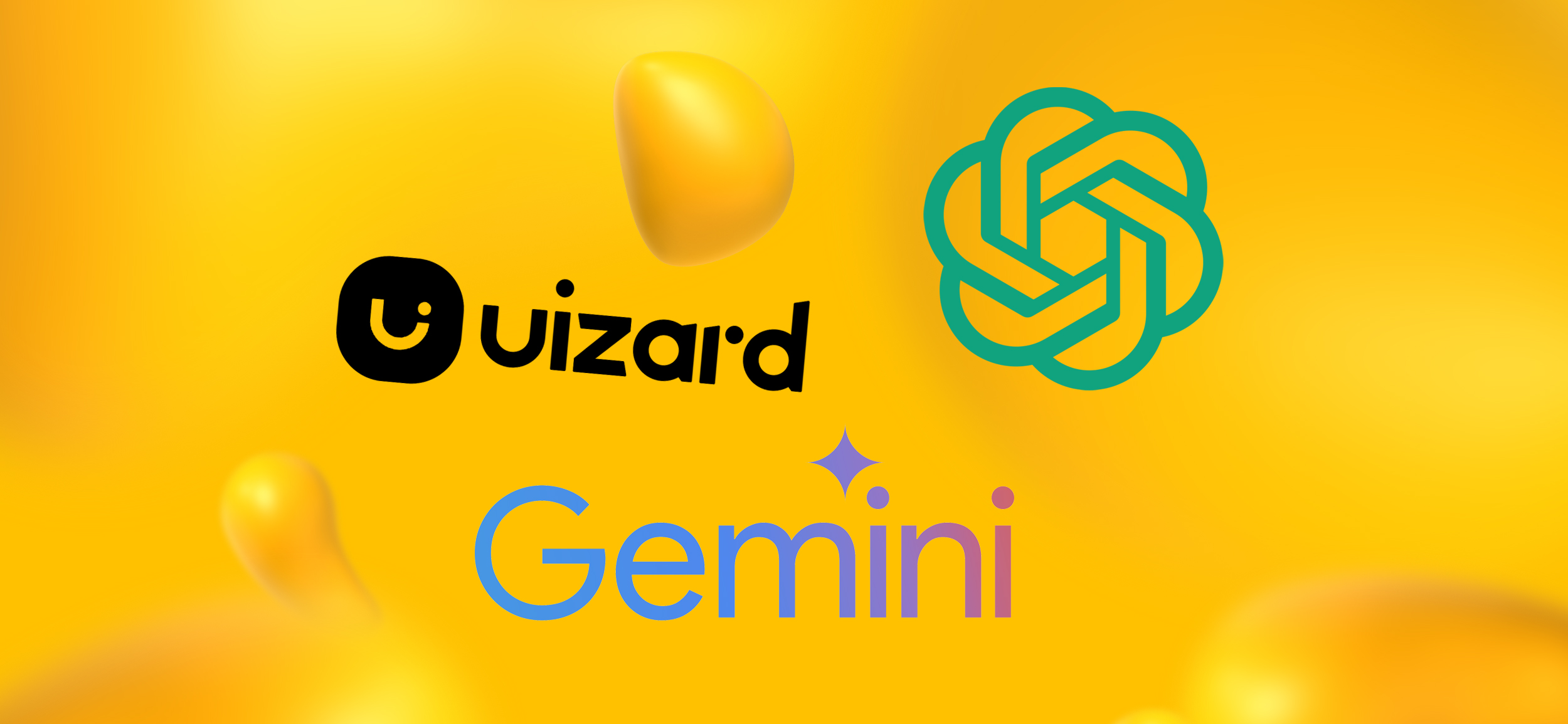 Logos for Uizard, Google Gemini, and ChatGPT, Designity picks for top AI-powered tools for UI/UX design.