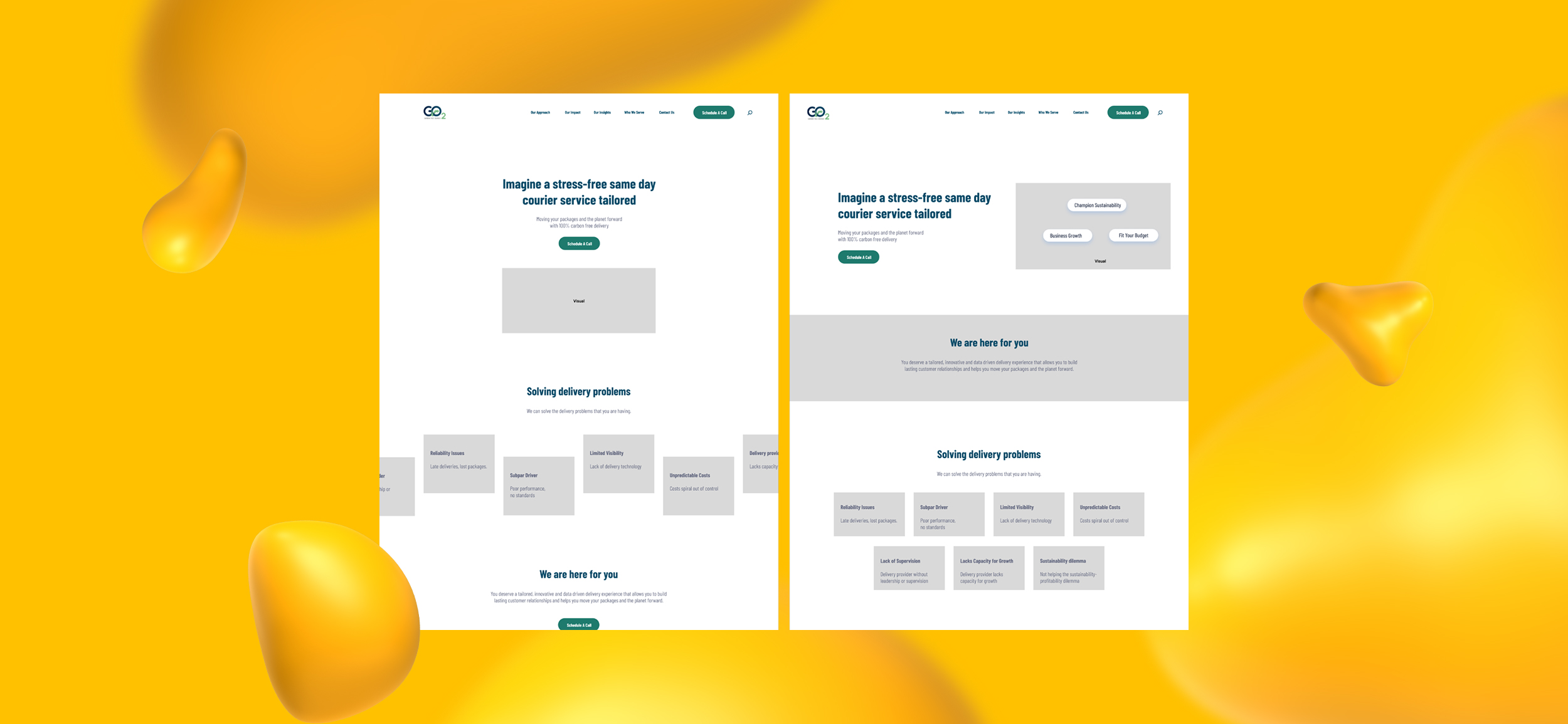 Lo-Fi wireframe options for GO2, one of Heather S' creative projects.
