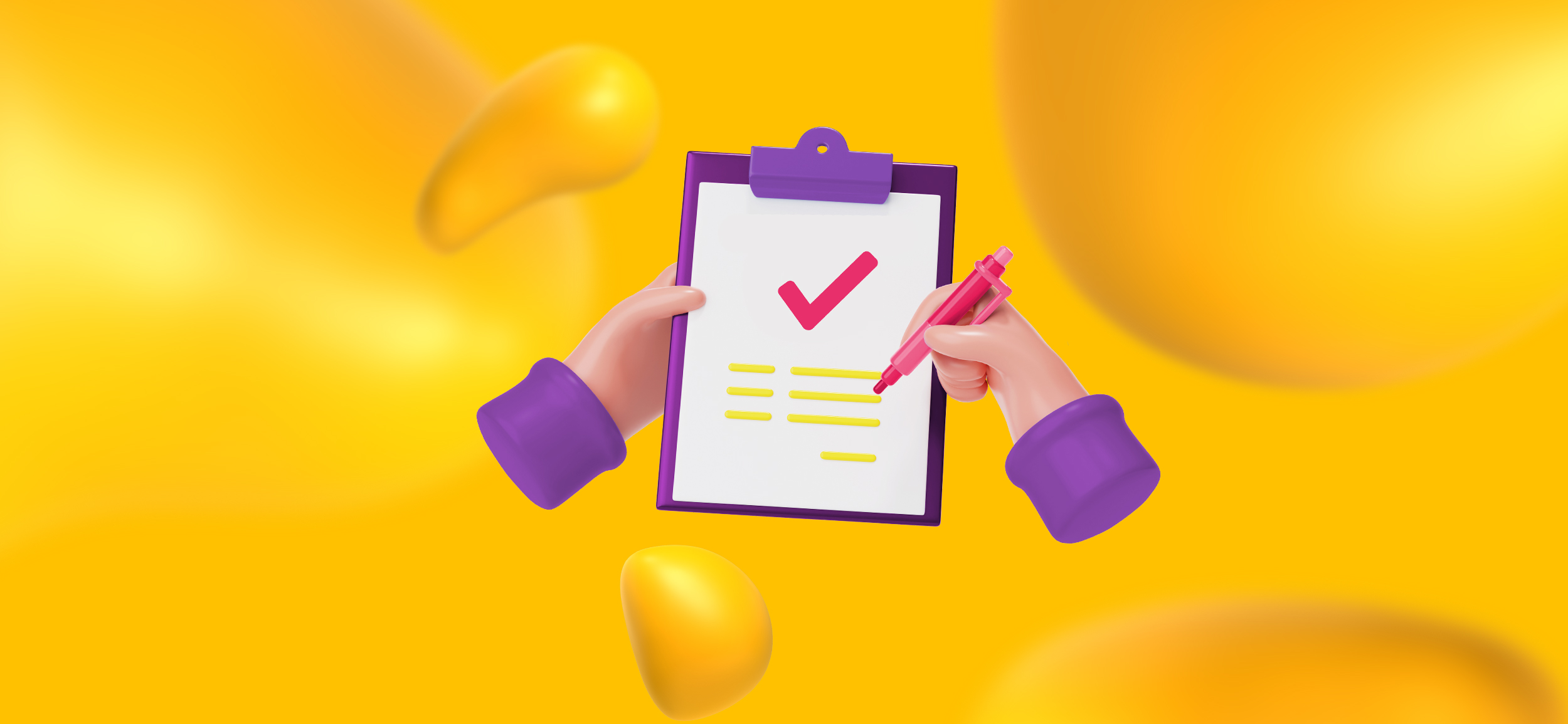 Two hands checking off a list on a clipboard, for "build a strong brand identity," a Designity food marketing tip.