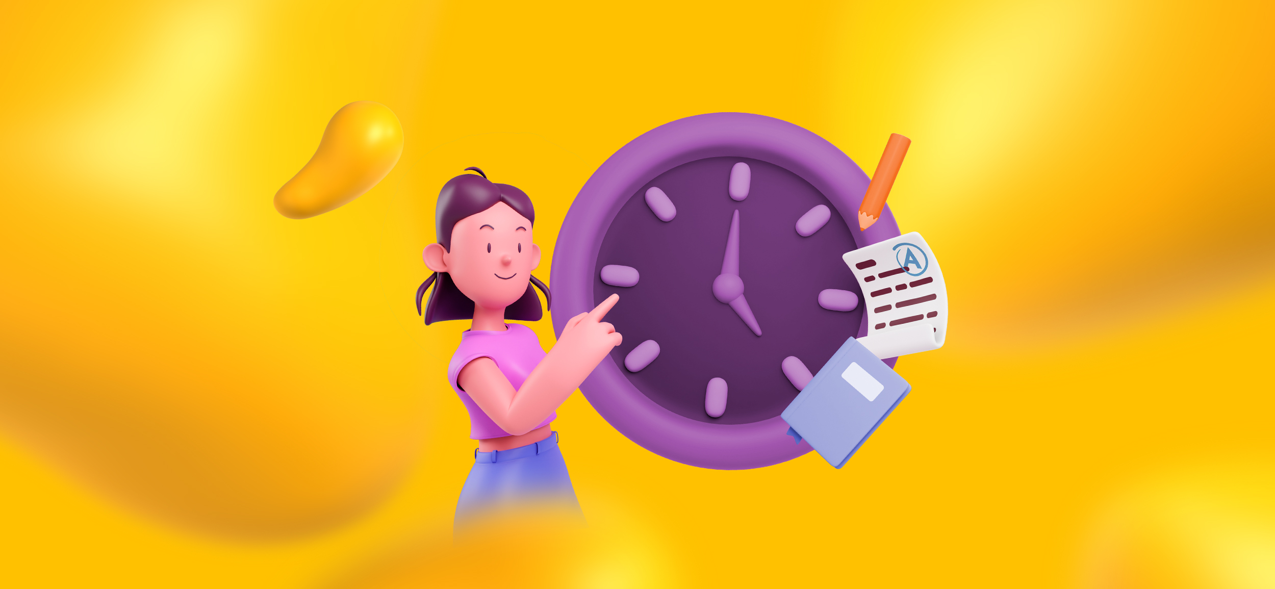 A girl holding a giant clock, for time management, an important quality to have for an on-demand design career.