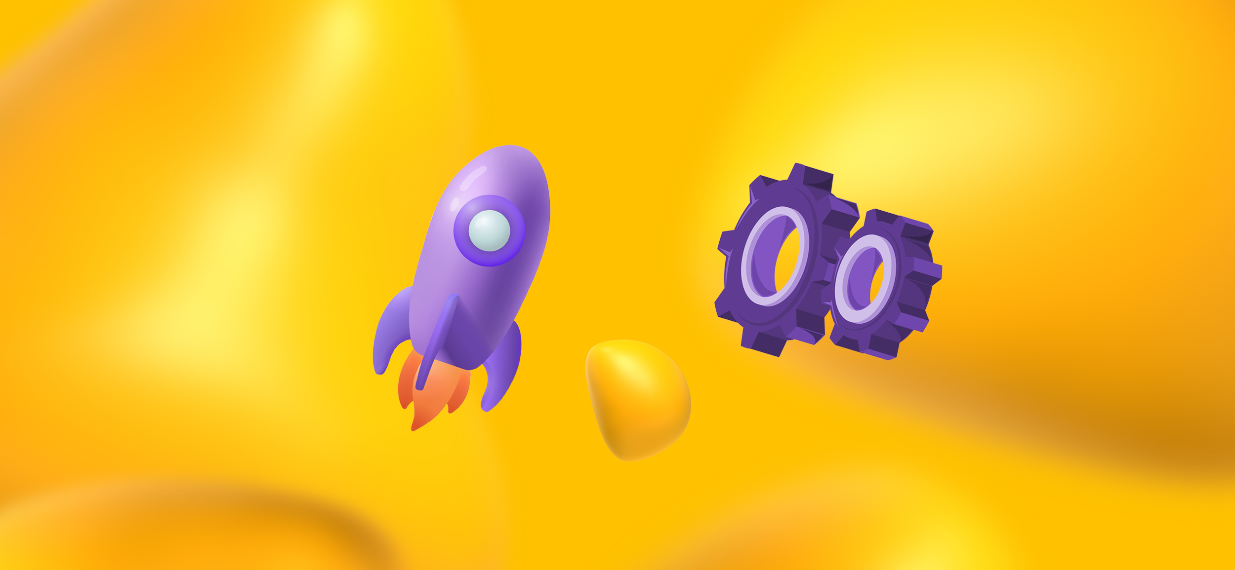 A rocket and two interconnecting gears, for on-demand design vs. traditional agency roles.