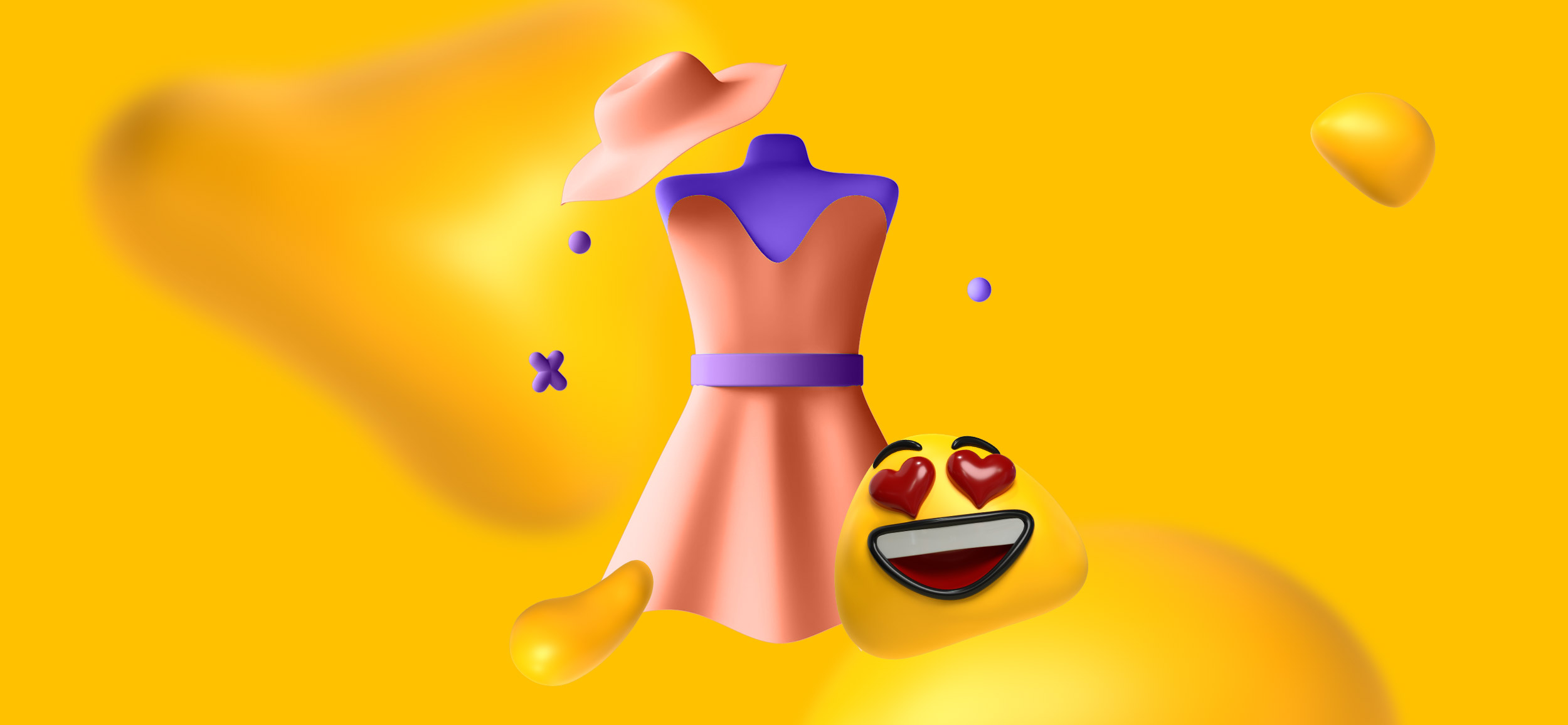 A dress and hat on a mannequin with a "heart eyes" emoji.