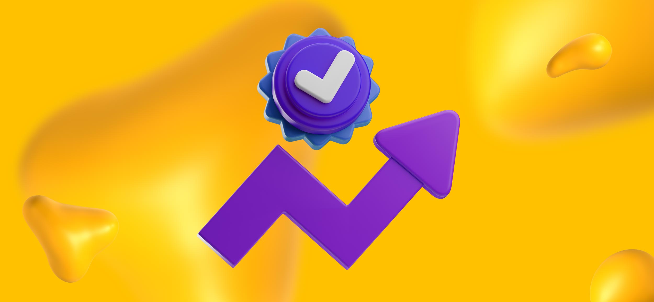 An arrow trending upward with a blue checkmark above it for the benefits of corporate marketing.