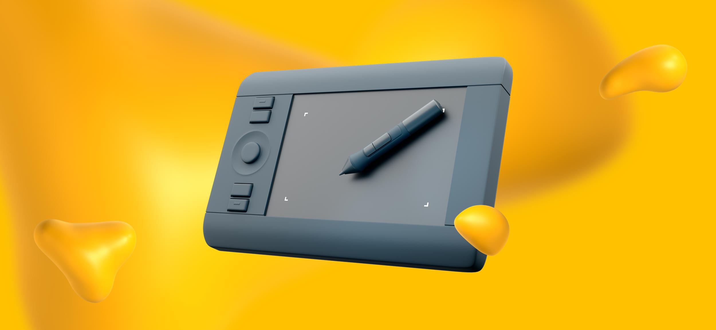 A drawing tablet and stylus, an essential graphic design tool.