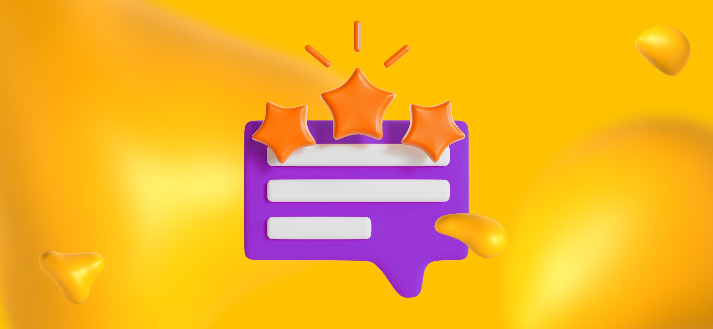 A caption depicting a glowing 3-star review.