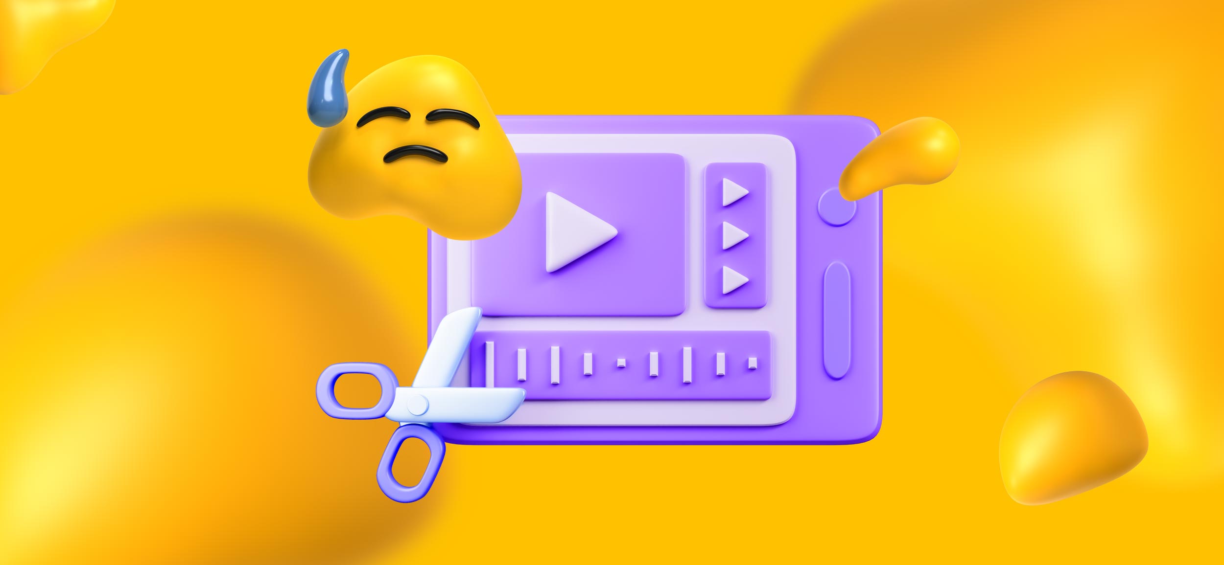 A worried-looking emoji hovering over a video editing tool's screen.